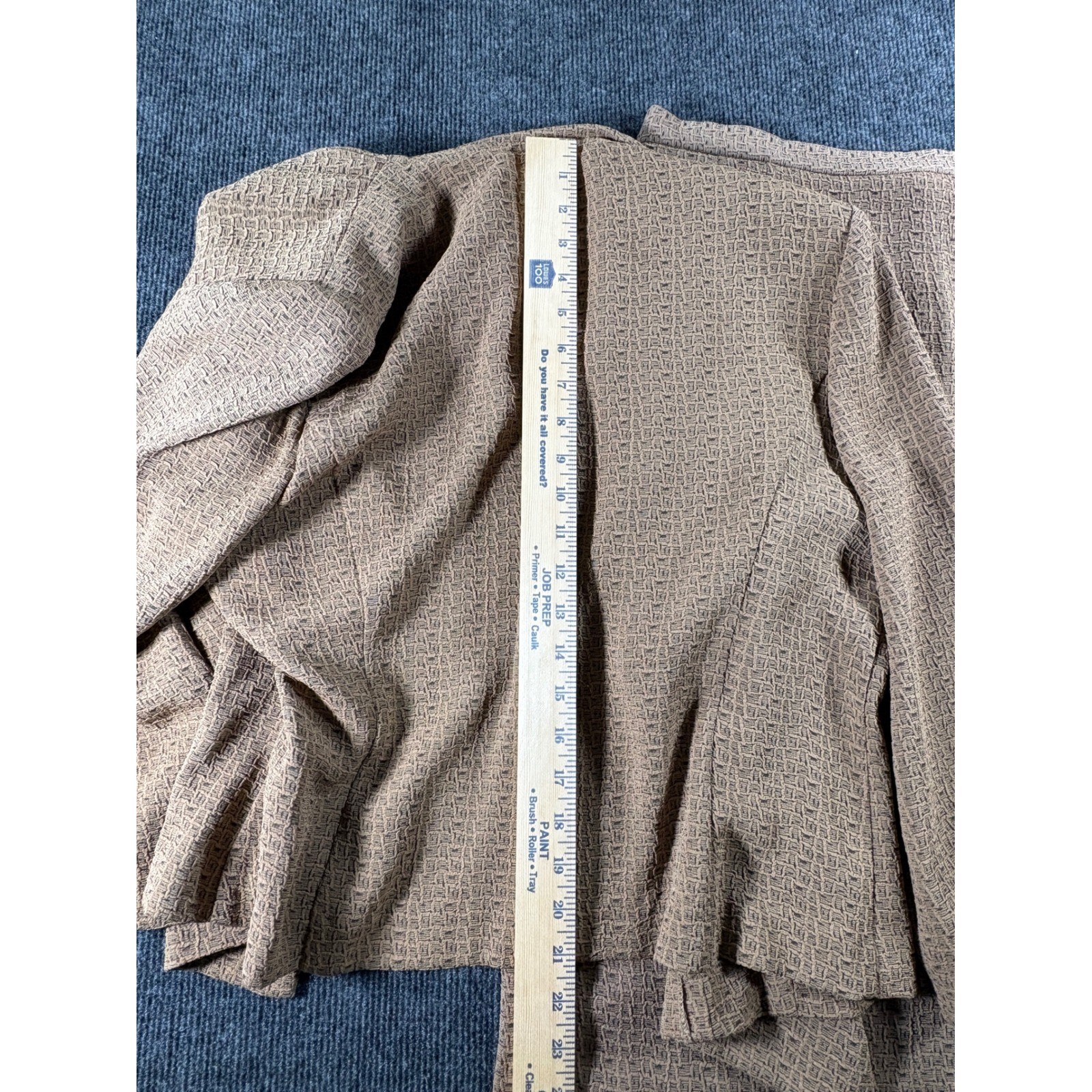 Miss Dorby Vintage 90s Tan Textured Skirt Suit Set Shawl Collar Size 14
