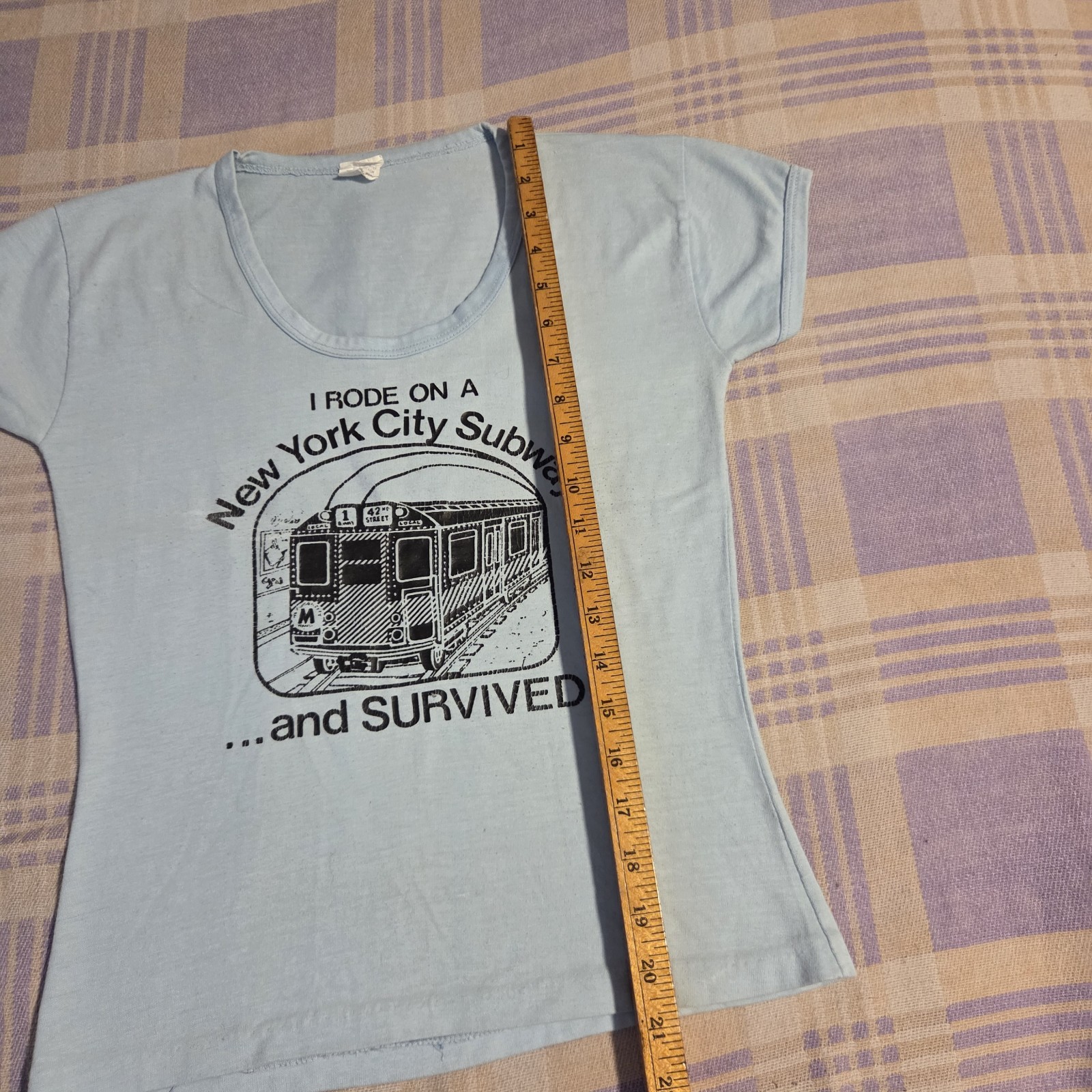 Vintage 70s New York City NYC Manhattan Subway Survived Womens Baby Tee T Shirt