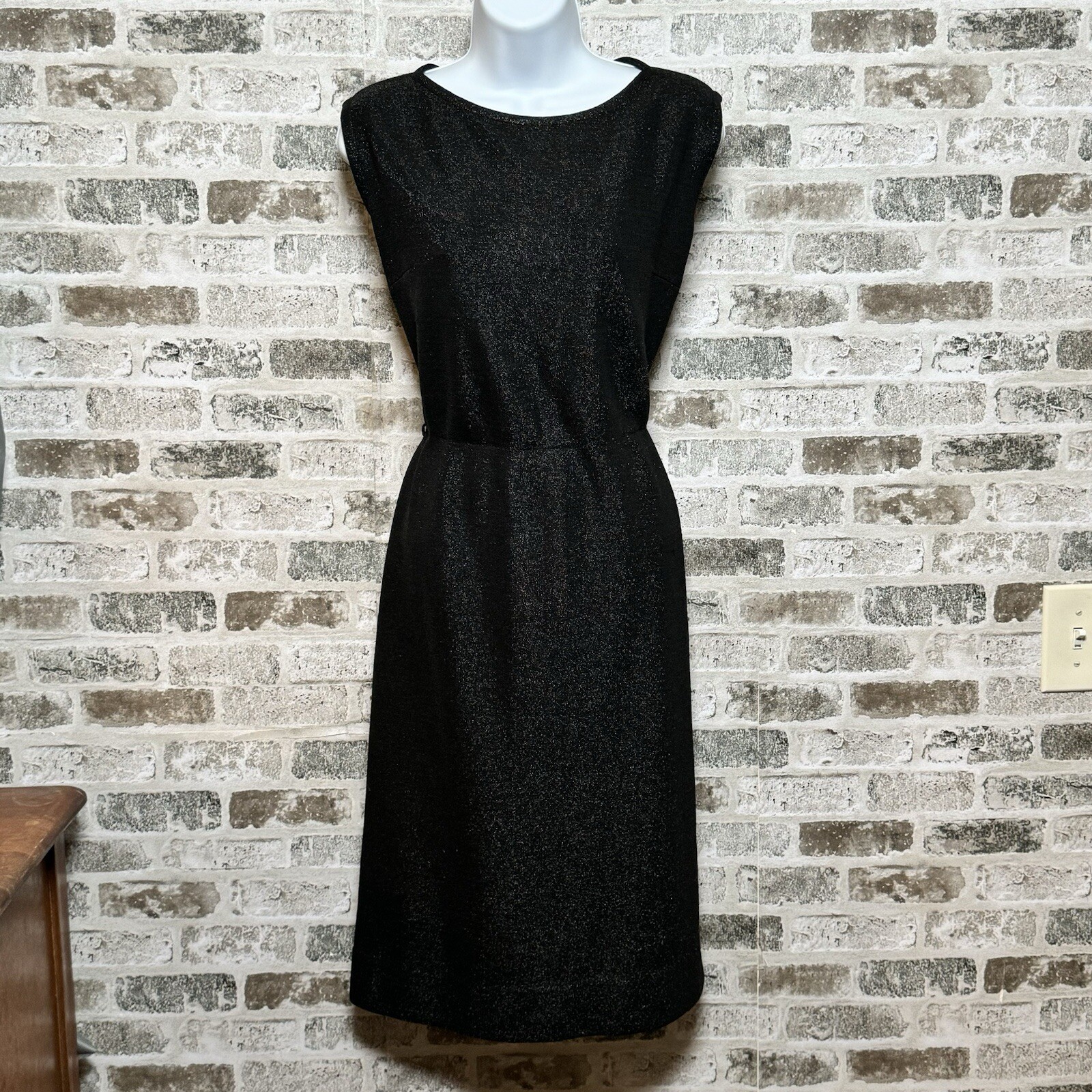 VTG 60s Kimberly Virgin Wool Sz S Metallic Yarn Blend Black Sleeveless Classic