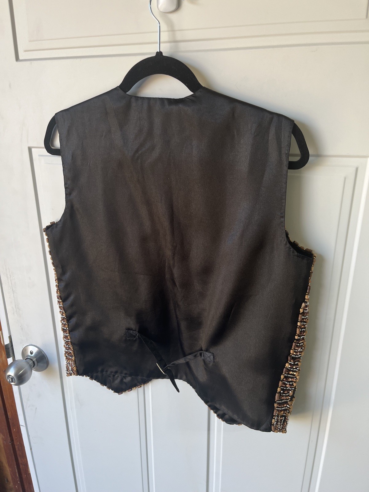 Vintage Beaded Silk Vest Womens Small Black Boho Festival India Embellished