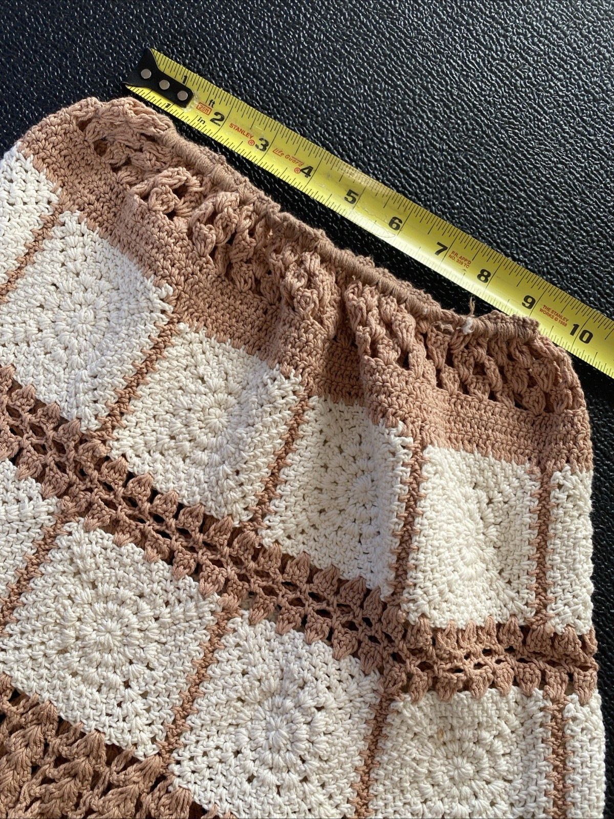 Vintage 60s 70s White And Light Brown/Beige Hand Crocheted Small