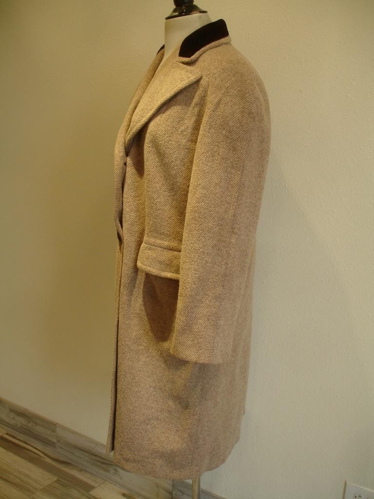 Womens L Vtg 1930’s Redfern Chesterfield Brown Tweed Coat Velvet Collar USA Made