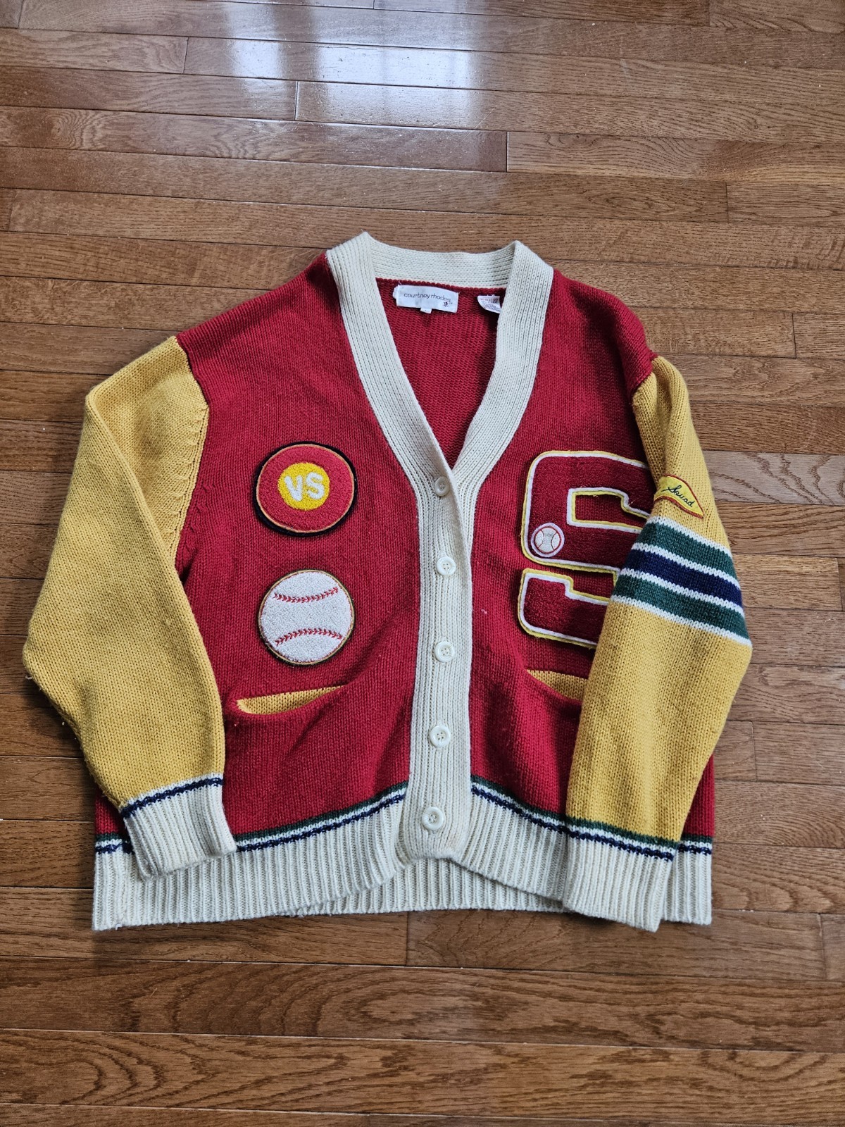 Courtney Rhodes women’s vintage varsity knit baseball cardigan sweater Large