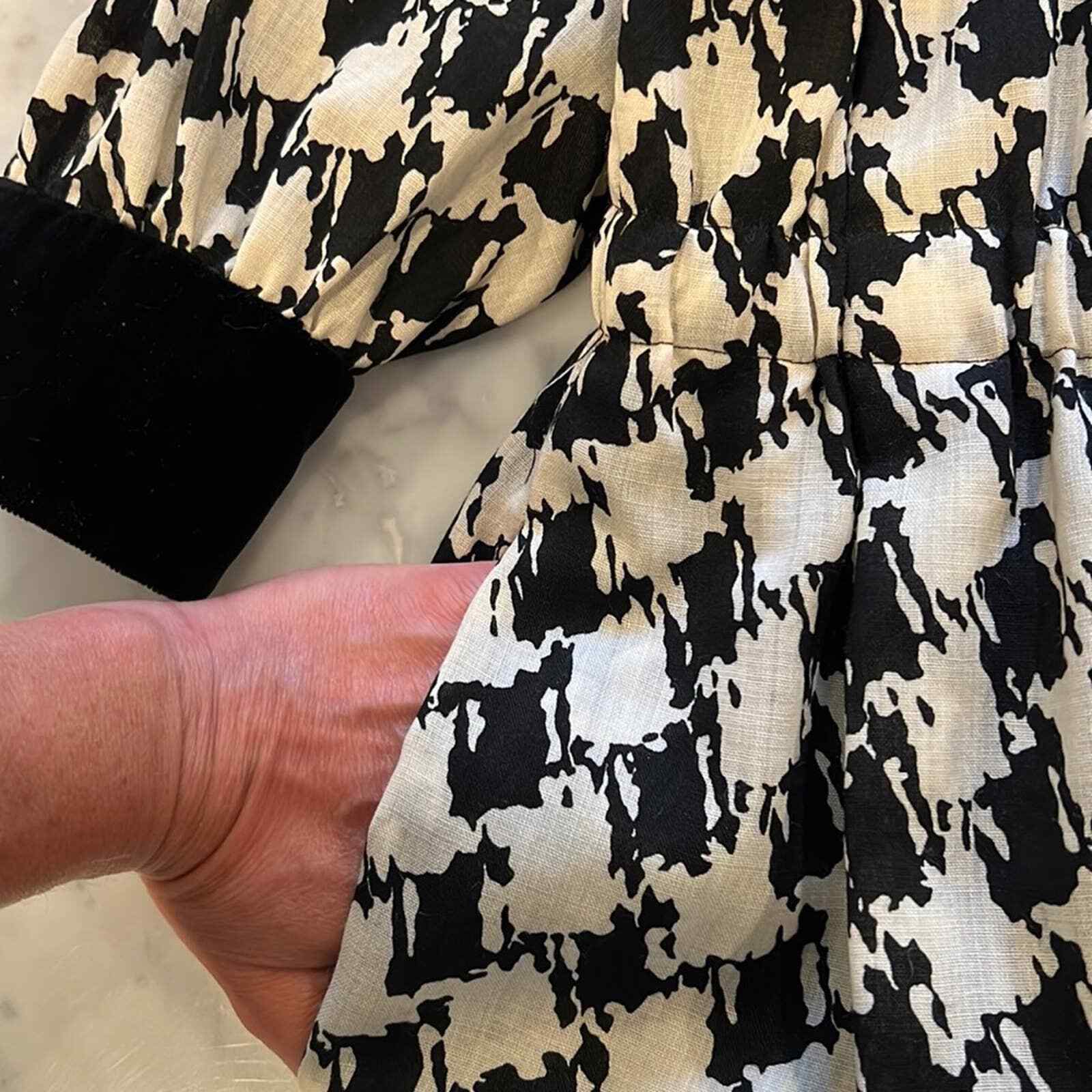 Vintage Celine Paris 80’s Houndstooth Puff Sleeve Dress Classic Designer