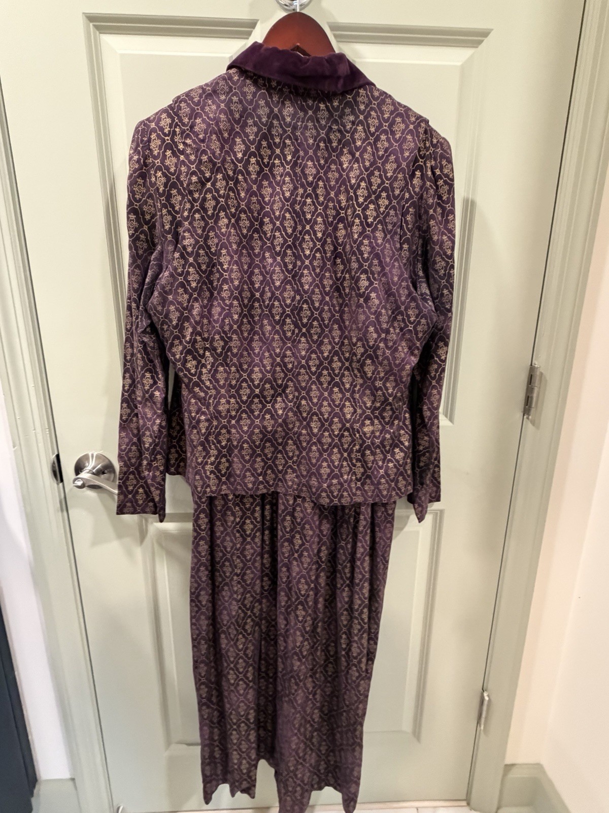 Vintage Karin Stevens Vested Maxi Dress, Gothic Purple & Gold, Velvet Collar XL