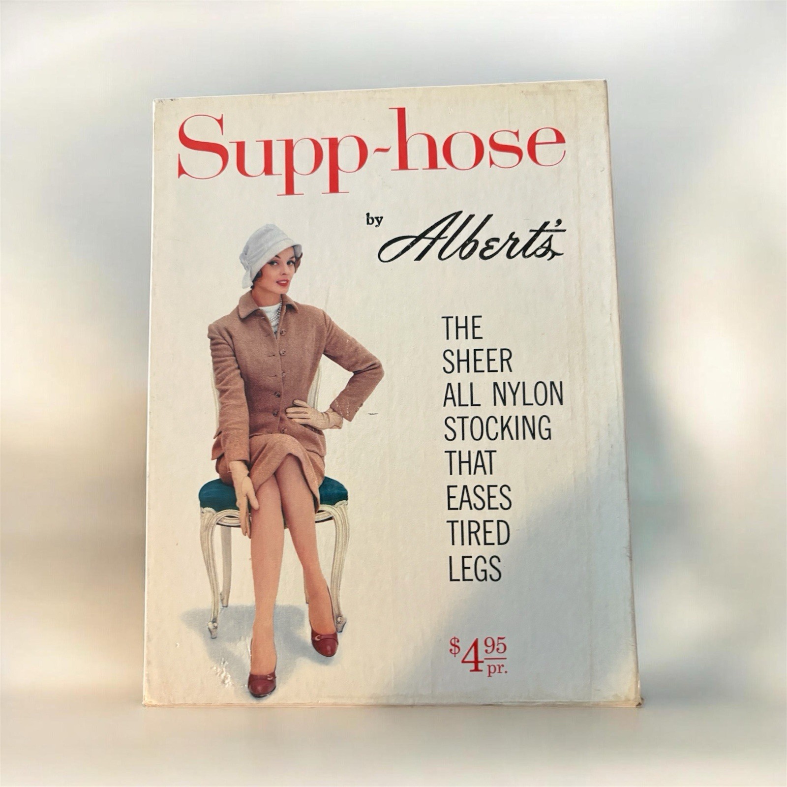 Vintage Alberts Supp-Hose White Cotton Foot Support Stockings Tall 9.5-10 B2-4