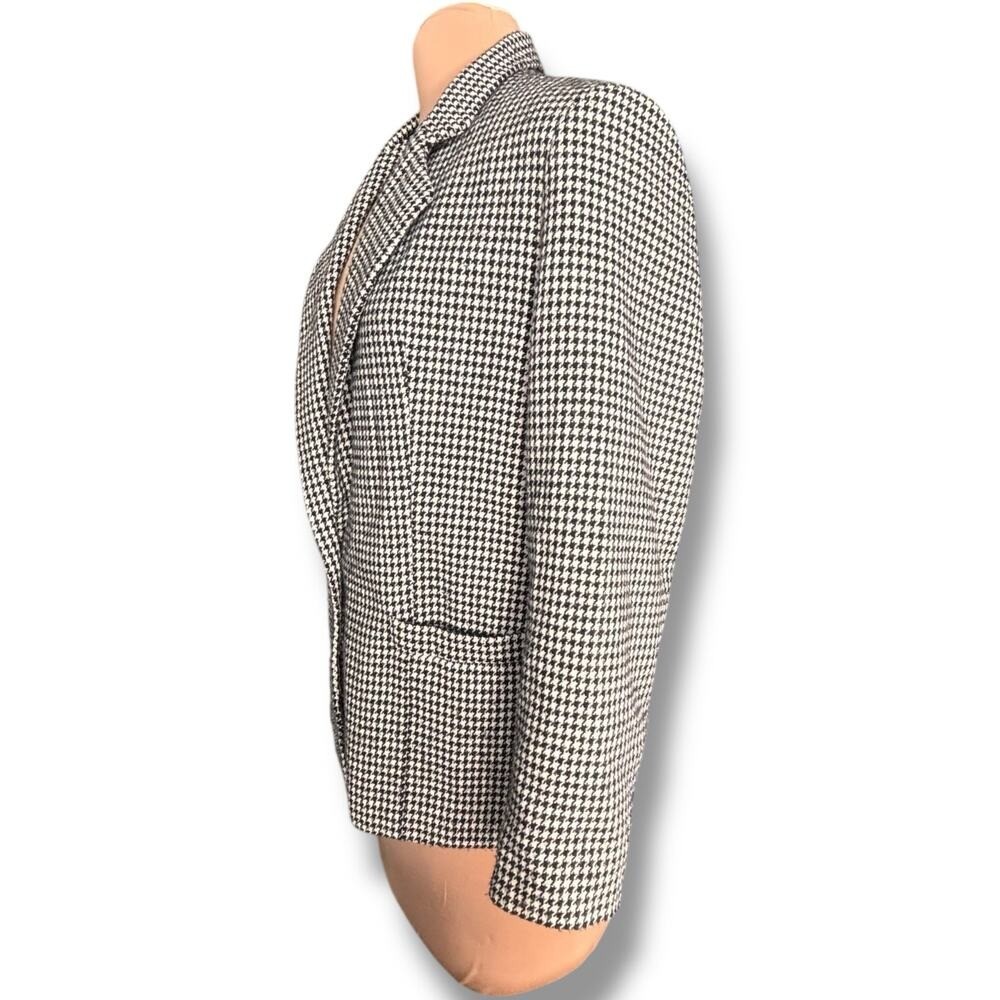 Vintage 80s Dumas Black White Houndstooth Wool Blazer USA Union Made Medium