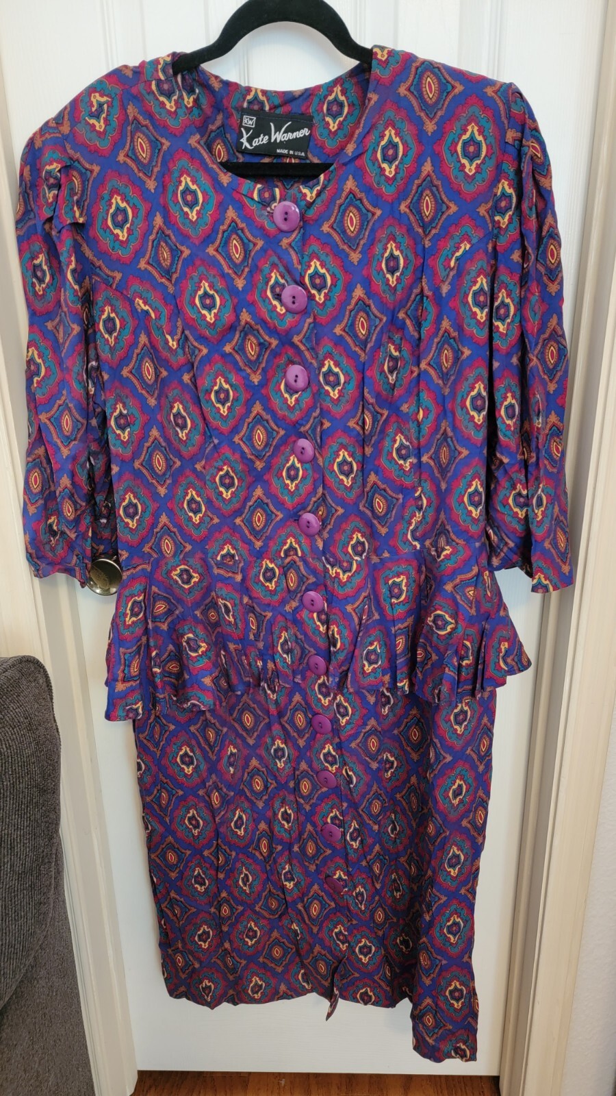 Women’s 1980s Vtg Dress Sz22 Kate Warner Made In USA Multicolor Dress Pre-owned