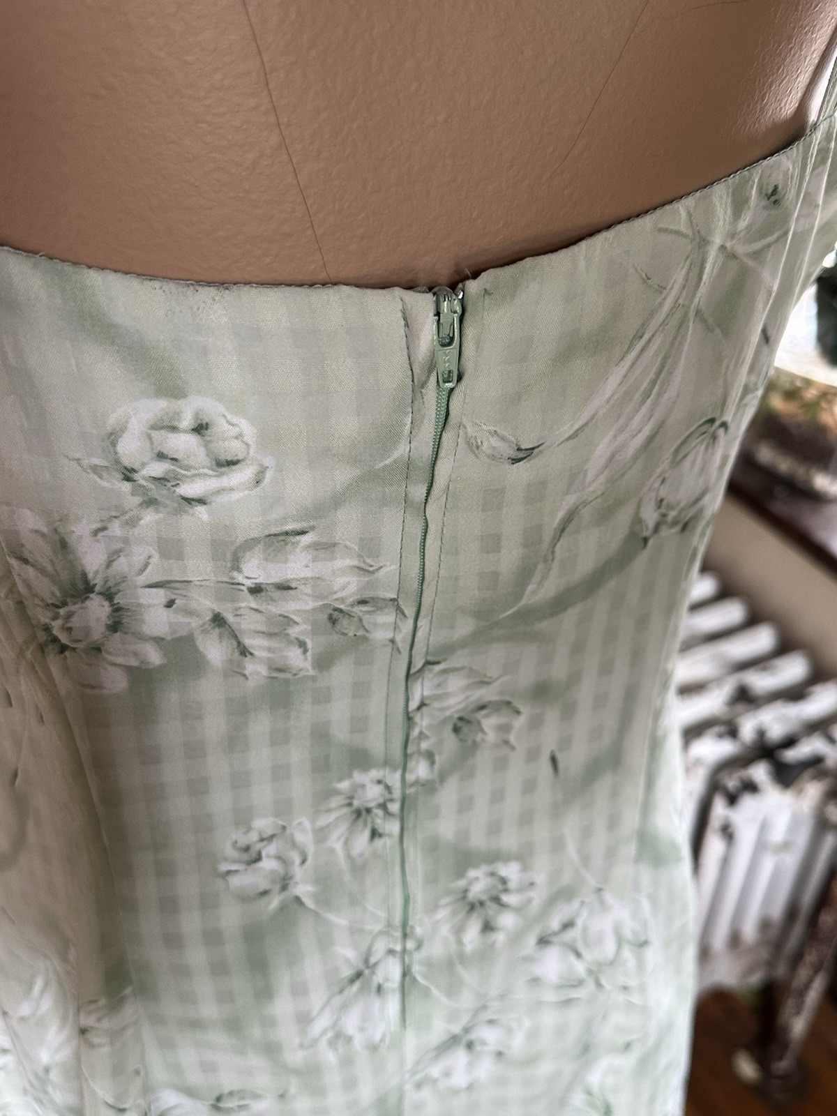 Vintage Cute Summer Dress Size.13 Mint Green Gingham Floral Cottage Core 90s