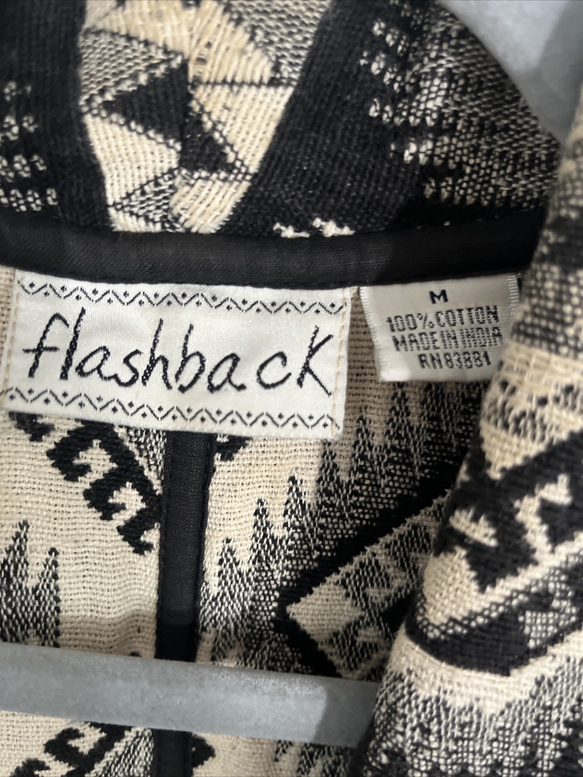 Flashback Vtg Aztec Blazer Jacket Western Cropped Cotton Tapestry M black ivory
