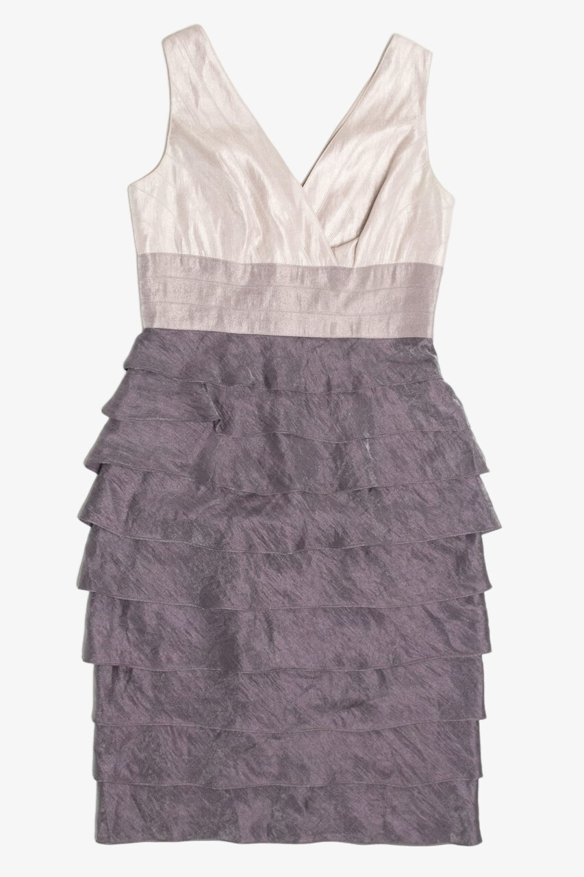 Vintage Shimmer Ruffle Adrianna Papell Party Dress Ash Grey Size Small