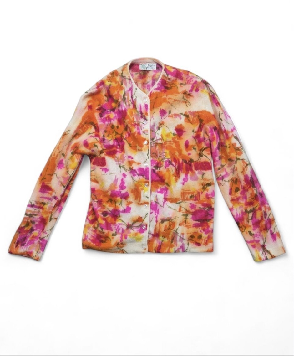Vintage Premier Angora & Lambswool Floral Cardigan 1950s–1960s Soft Fuzzy Knit