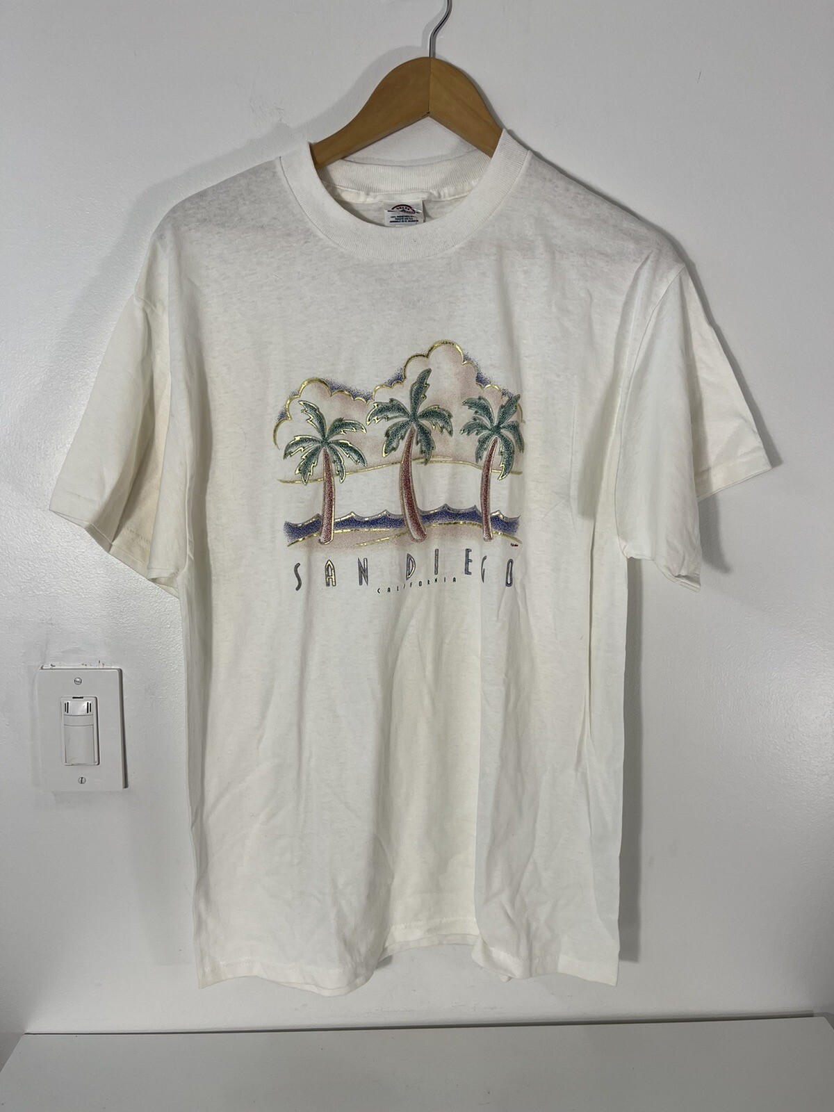 NOS Delta Pro Weight T Shirt Sz Large San Diego CA Short Sleeve Palm Trees