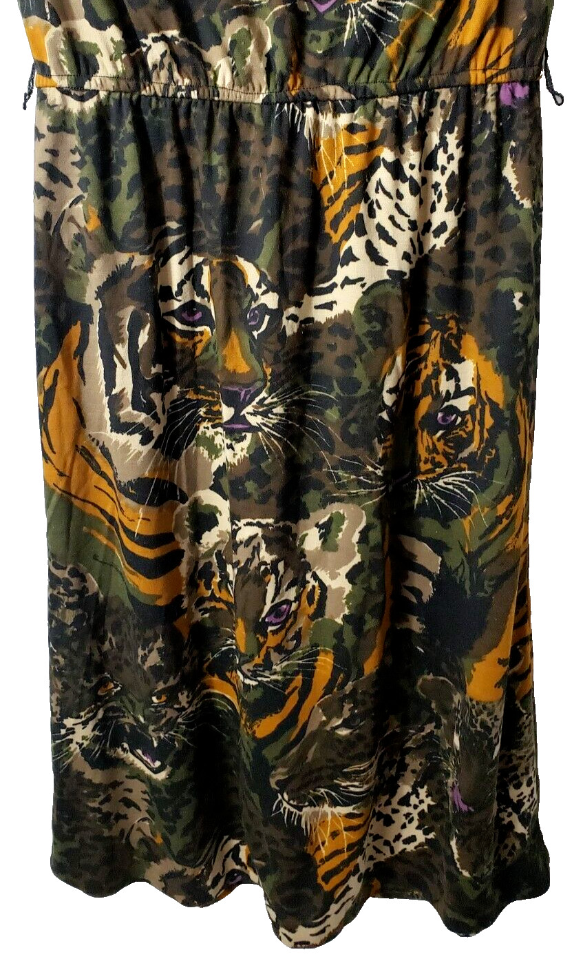 Vintage 70s Pinup Sheath Dress 7 Wiggle Tiger Jungle Camo Rockabilly Union USA
