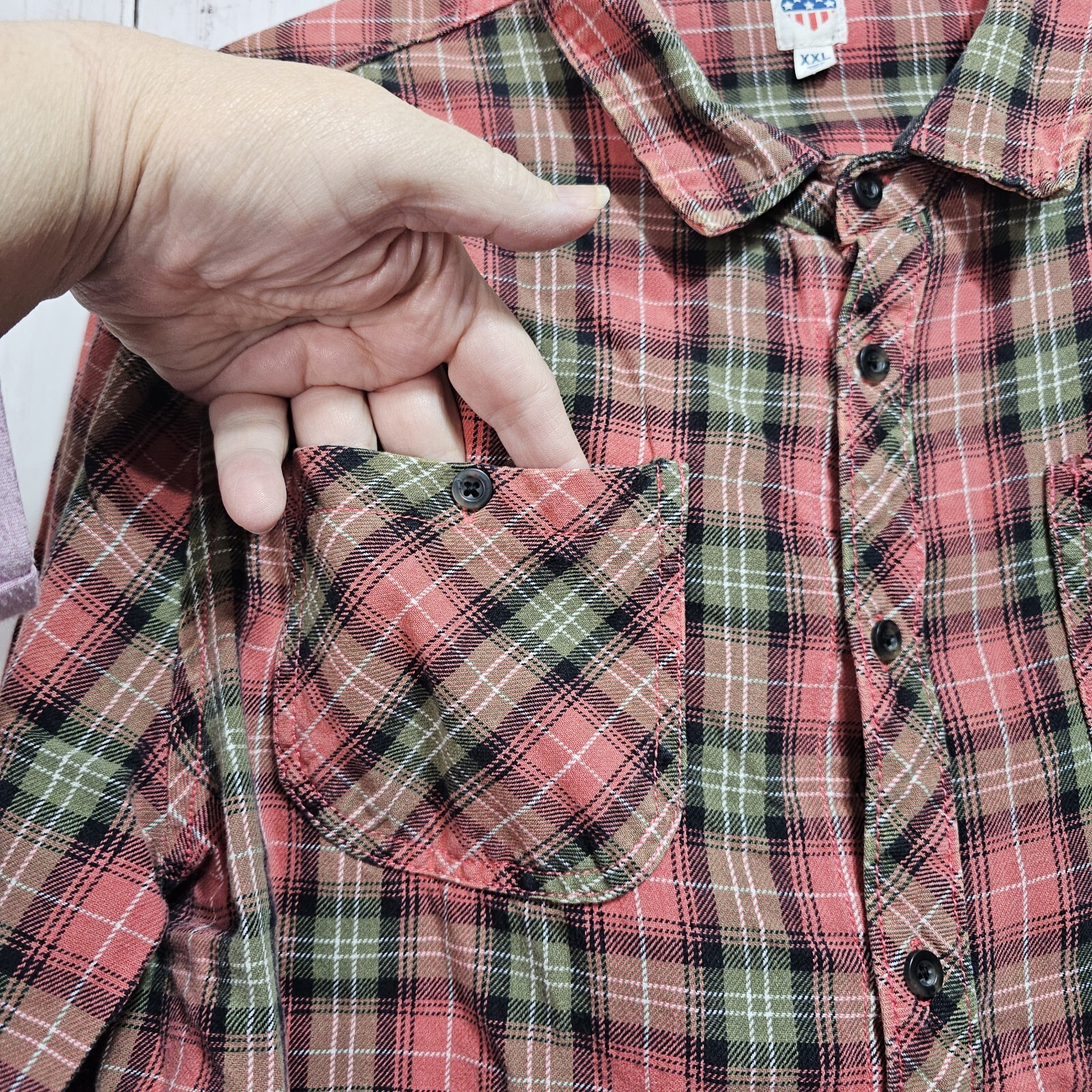 Junkfood Women’s Vintage Multicolor Plaid Flannel Shirt 90s Peace Sign Size XXL
