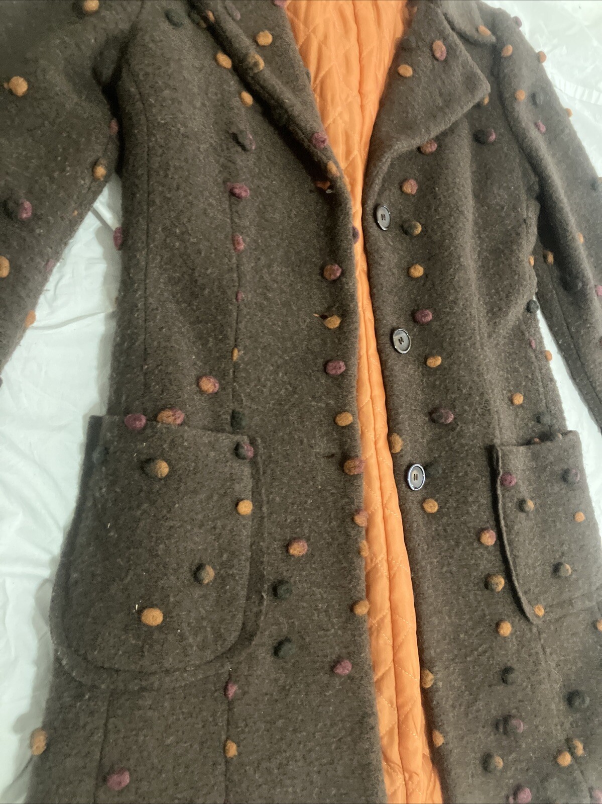 Vintage 1960s Brown Dot Coat Made In Holland Small