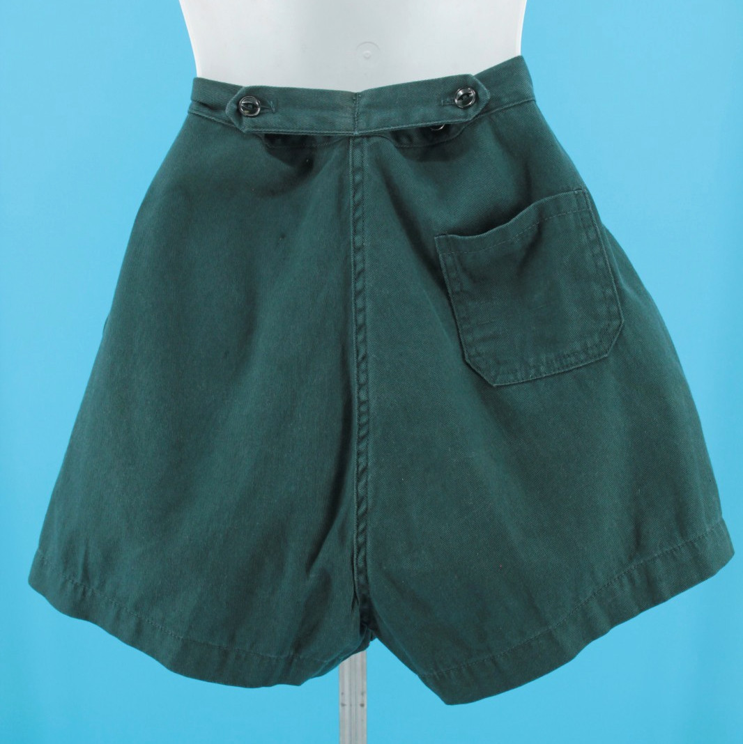 VTG Women’s 50s Teal Green Cotton Girl Scouts Side Button Shorts XS/S 1950s