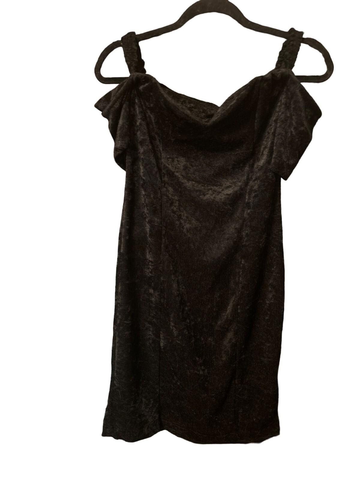Women’s Vintage Happy Legs 90’s Black Dress Crushed Velvet Off Shoulder Medium