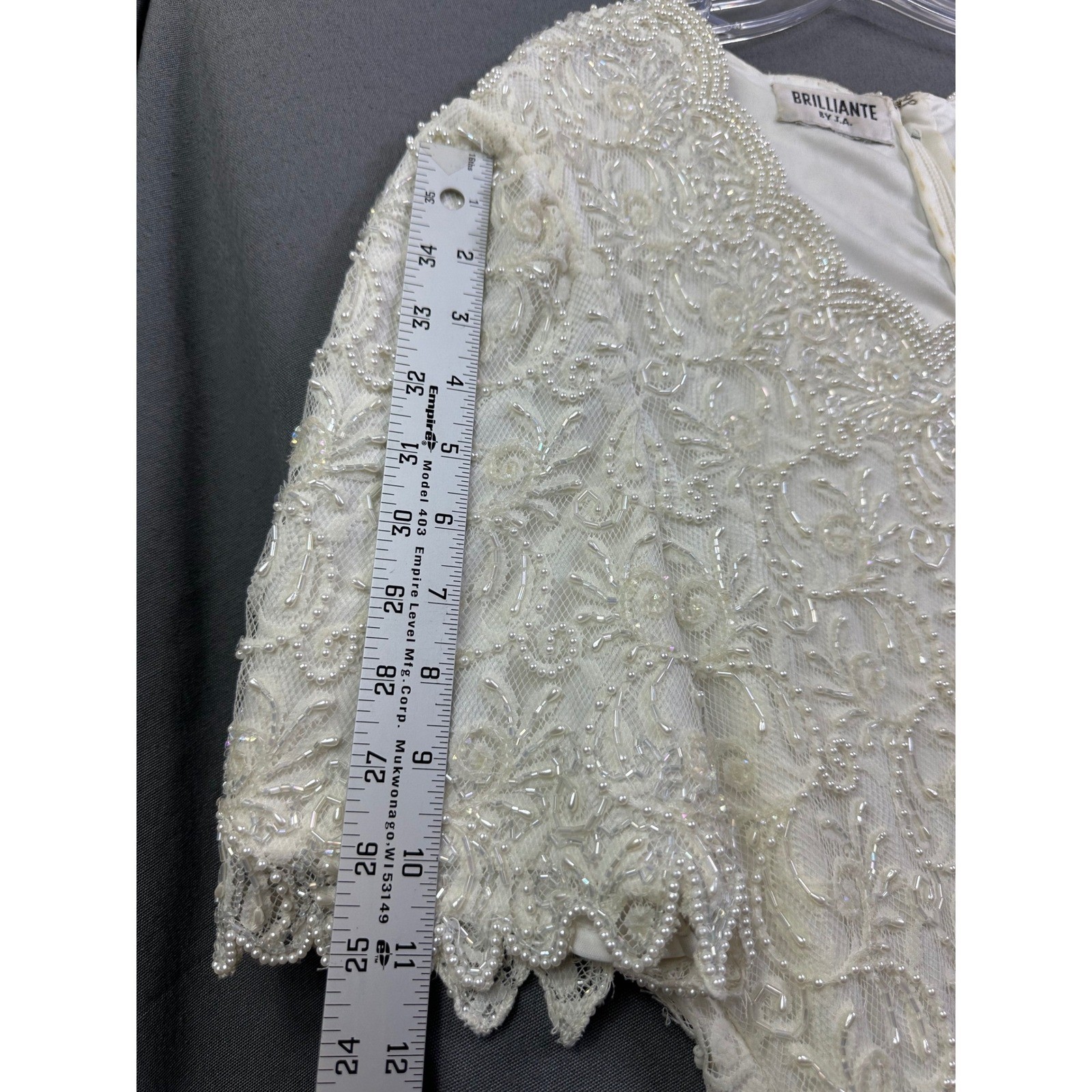 Brilliante by JA Vintage Beaded Sequin Lace Top Ivory Pearl Bridal Evening Sz L