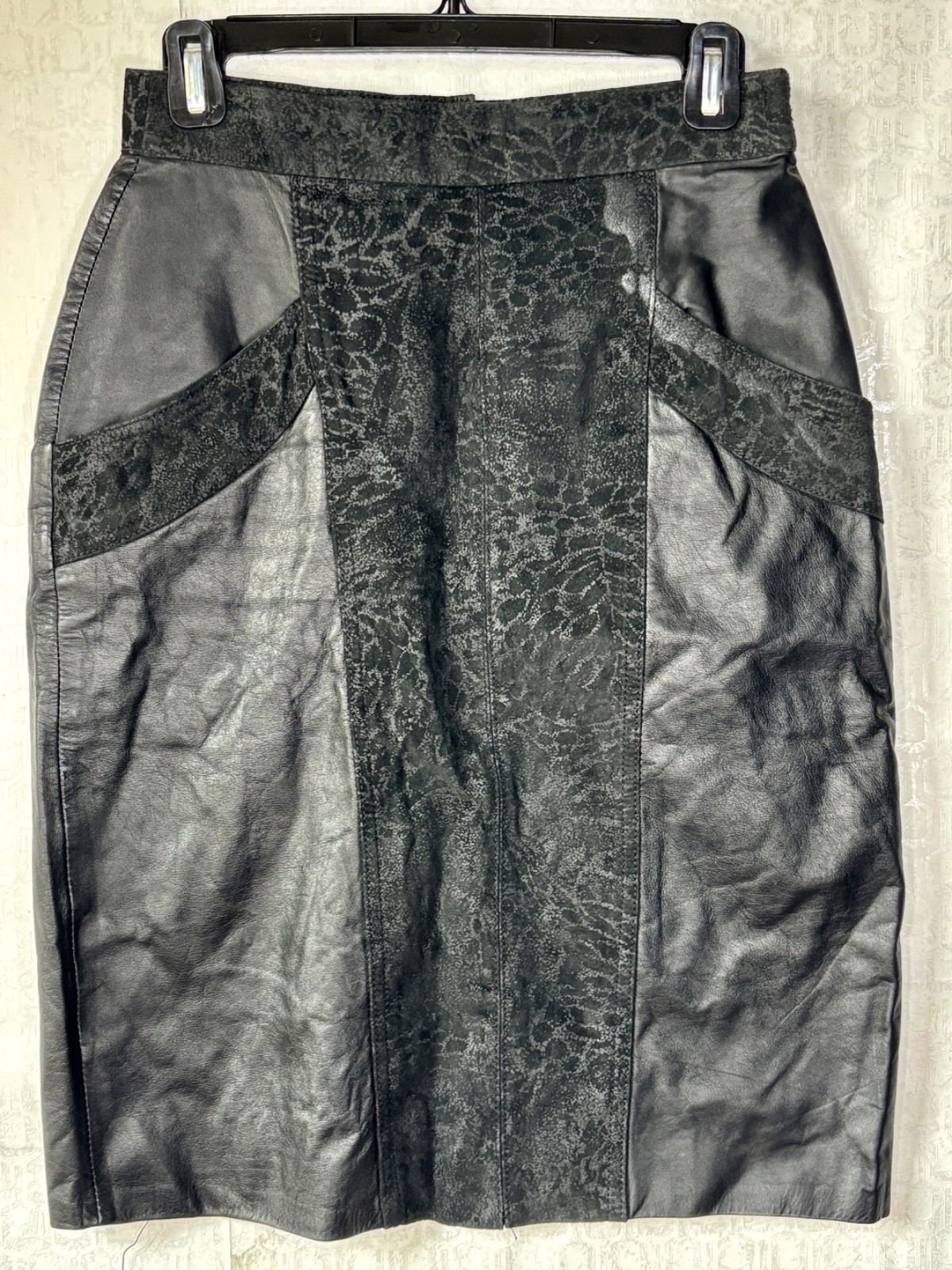 VTG 80’S-90’S WINLIT LEOPARD SUEDE&LEATHER PENCIL SKIRT GLAM ROCK* 7/8 OR S
