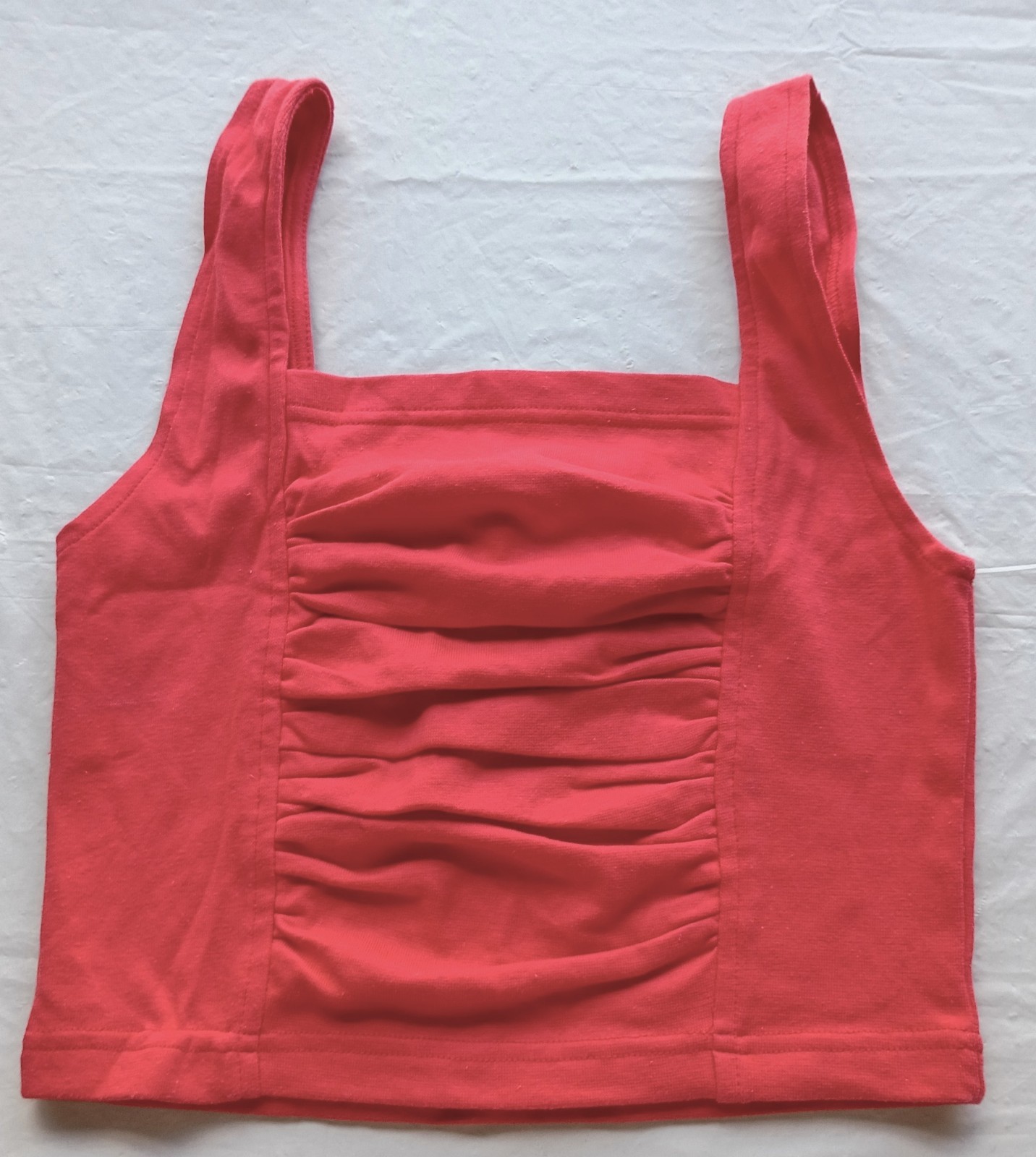 80s 90s Y2K Cristina Red Ruched Gathered Stretch Crop Top Vintage Size L