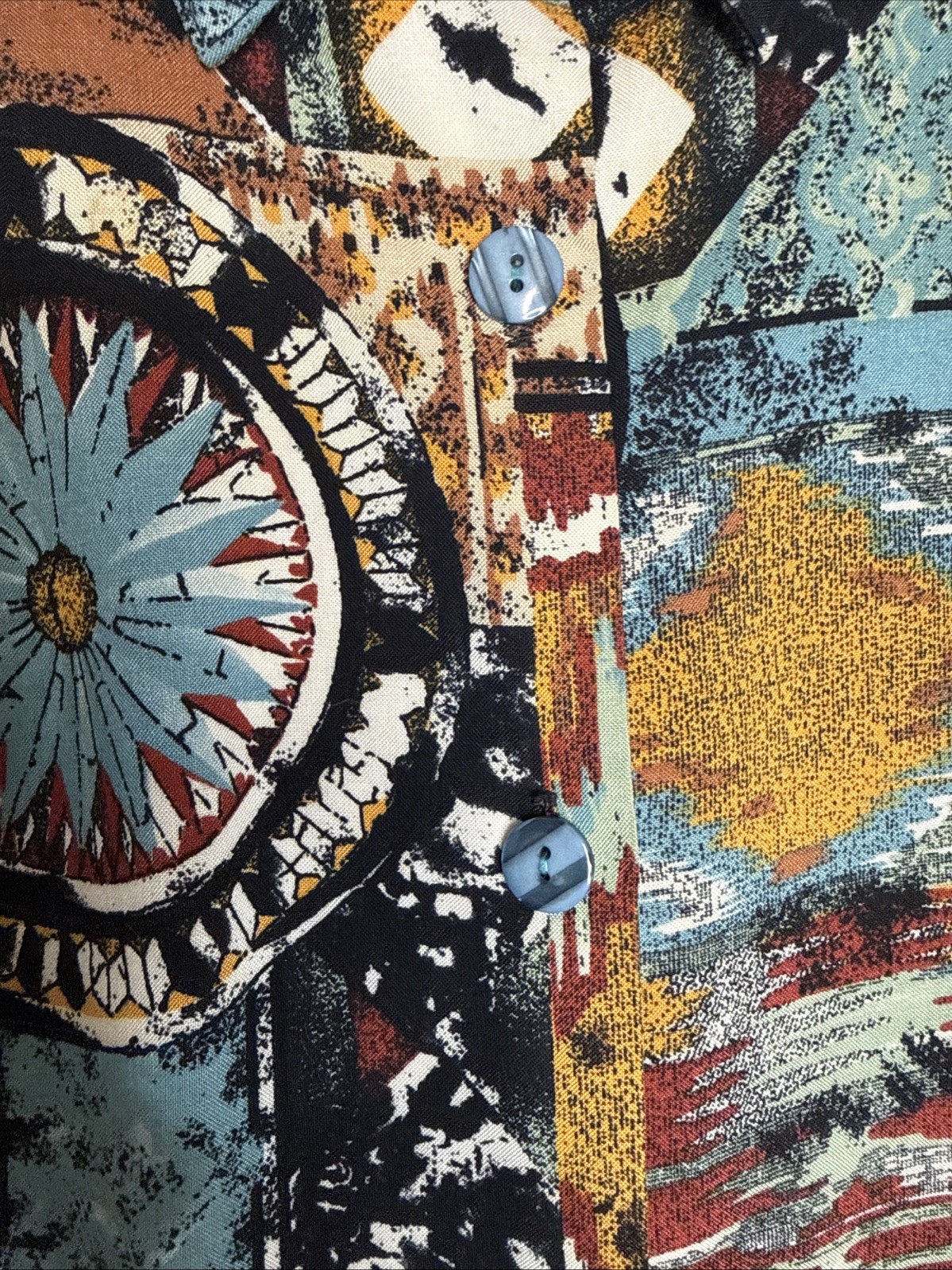 Vintage 2 Pc Southwest Mid Length Dress Shirt Skirt Caliche Western Aztec Small