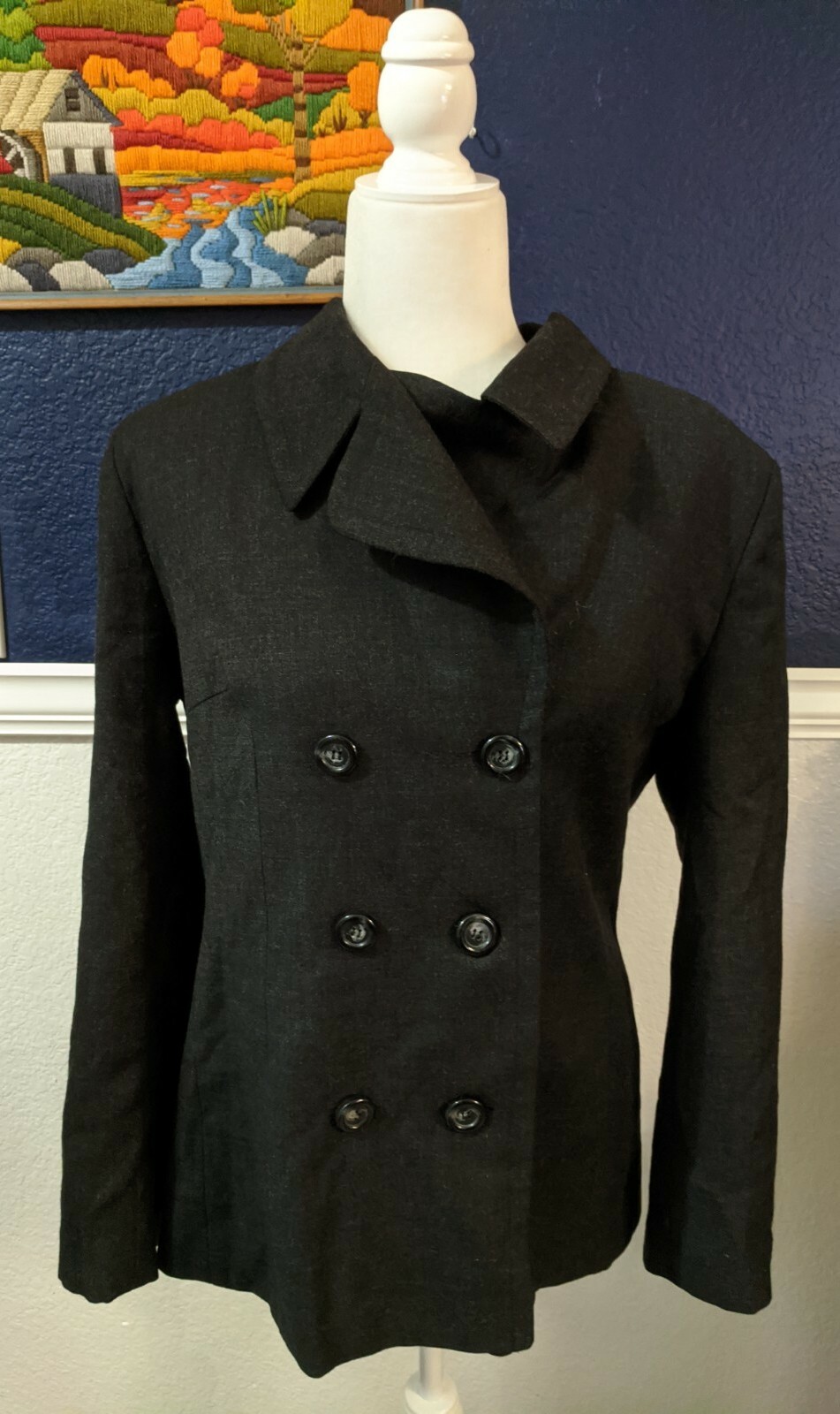 VTG Oleg Cassini Double Breasted Wool Dark Gray Blazer Jacket Sz 10 Medium M