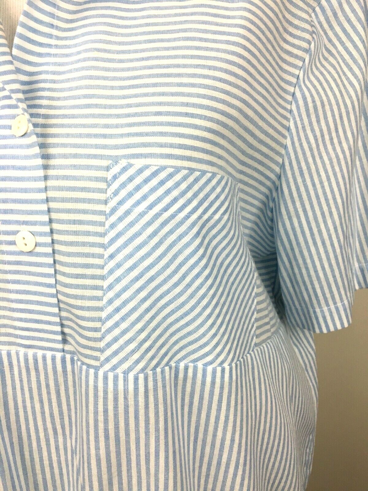 Vintage Womens Top Blue White Stripe LORI Pullover Shirt Waistband Blouse