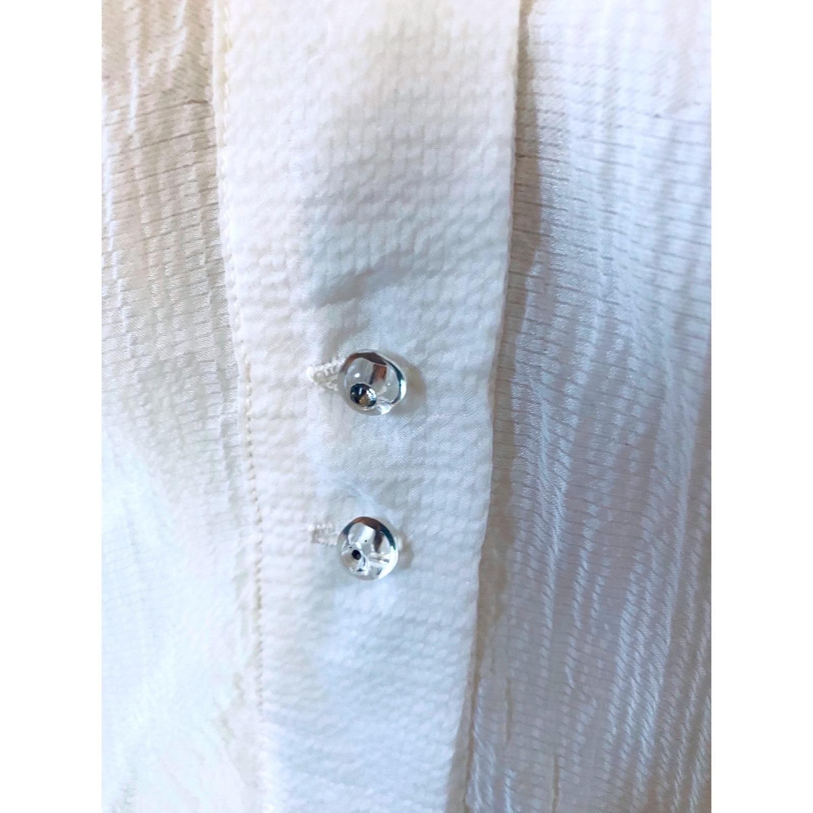 Vtg 50’s White Short Sleeve Blouse Crystal Buttons Retro Rockabilly Sz XL