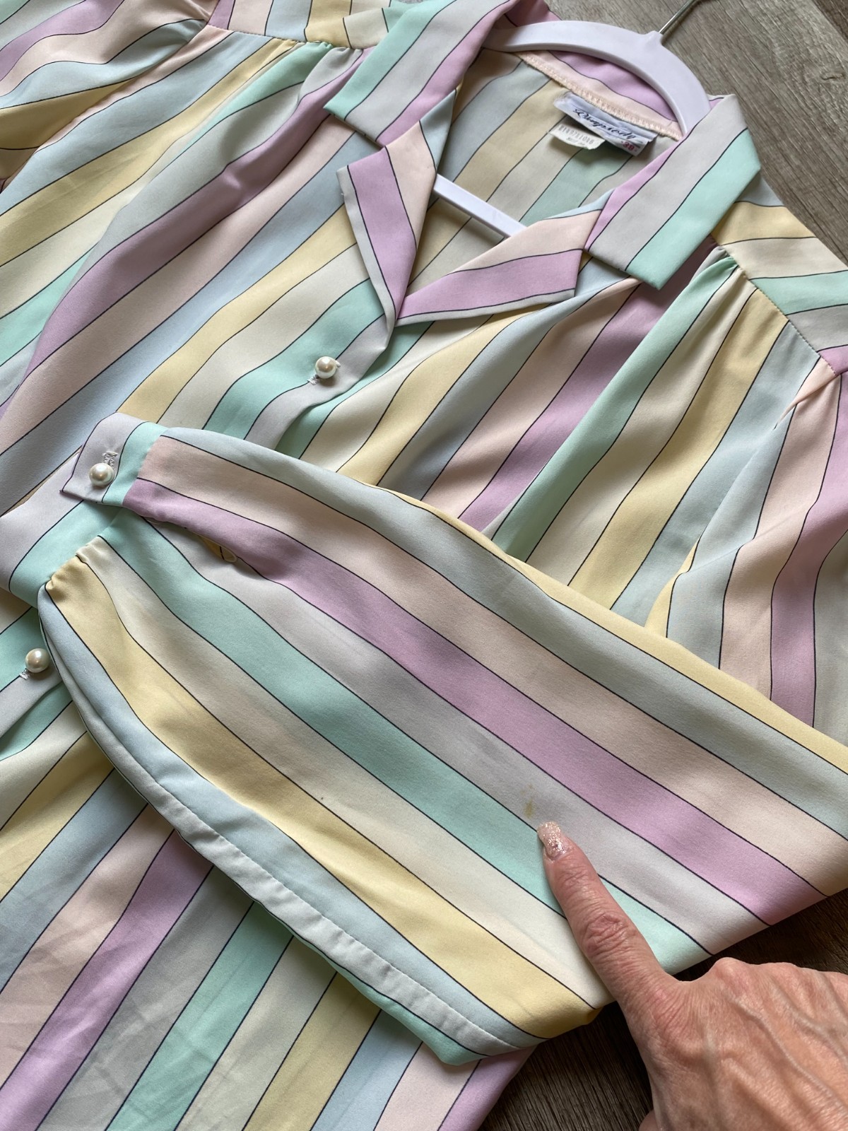 Vintage Rhapsody 70s 80s Pastel Candy Stripe Pearl Button Retro Blouse 38