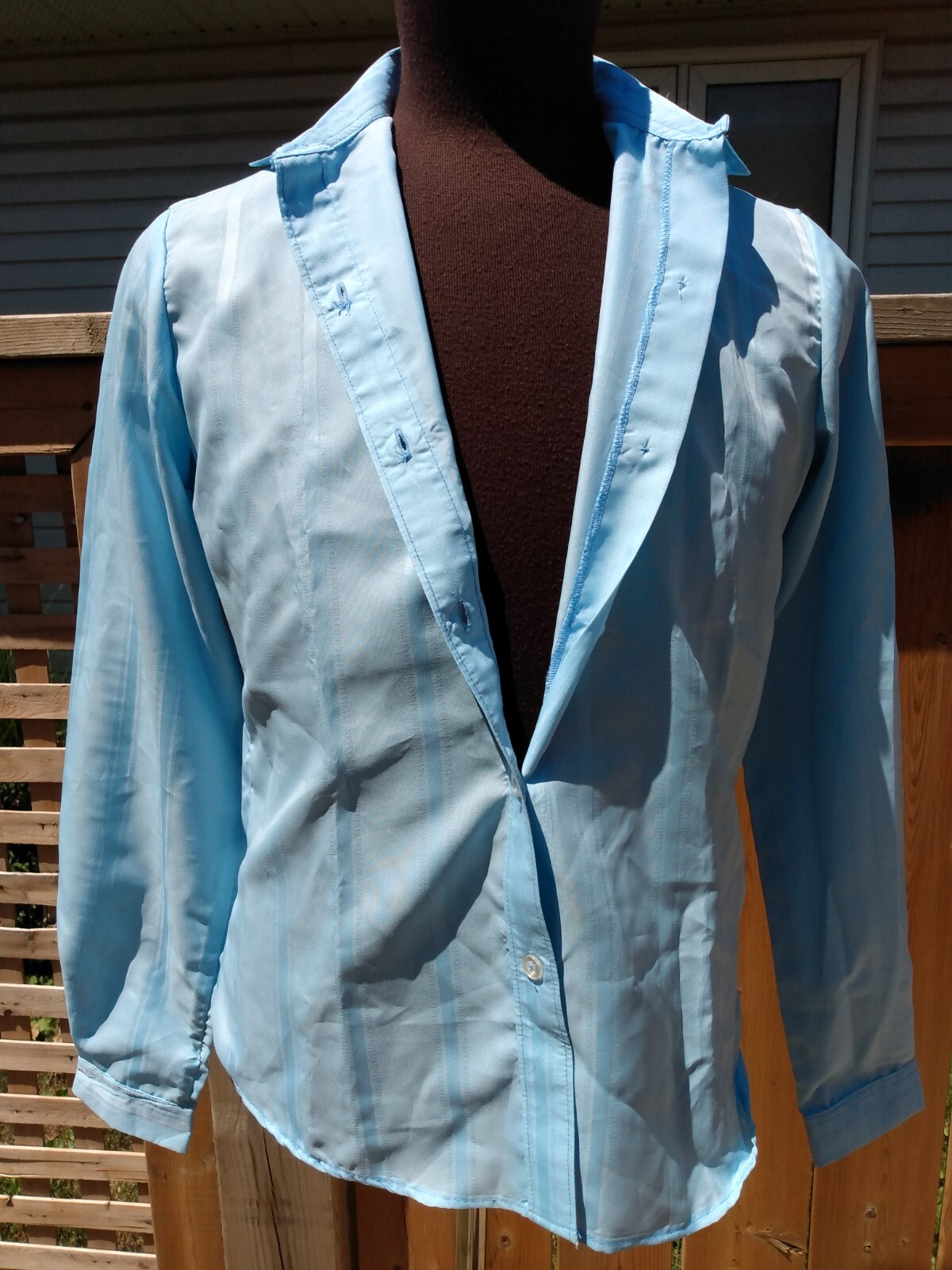 Vintage Womens Blouse Blue Button Front Size 14 39″B Giancarlo 80s Long Sleeve