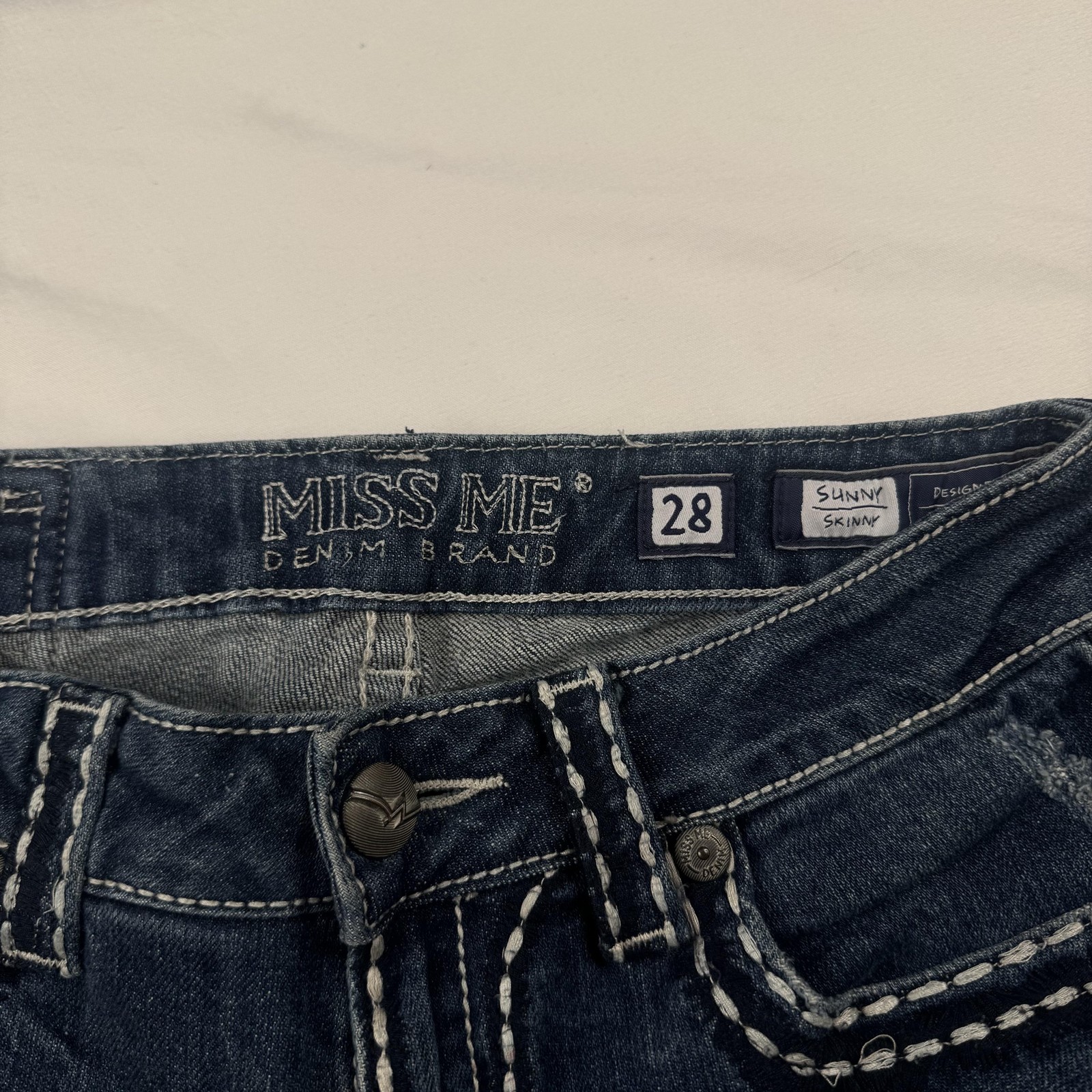 Miss Me Denim Shorts Womens 28 Blue Rolled Cuff Contrast Stitch Pockets Casual