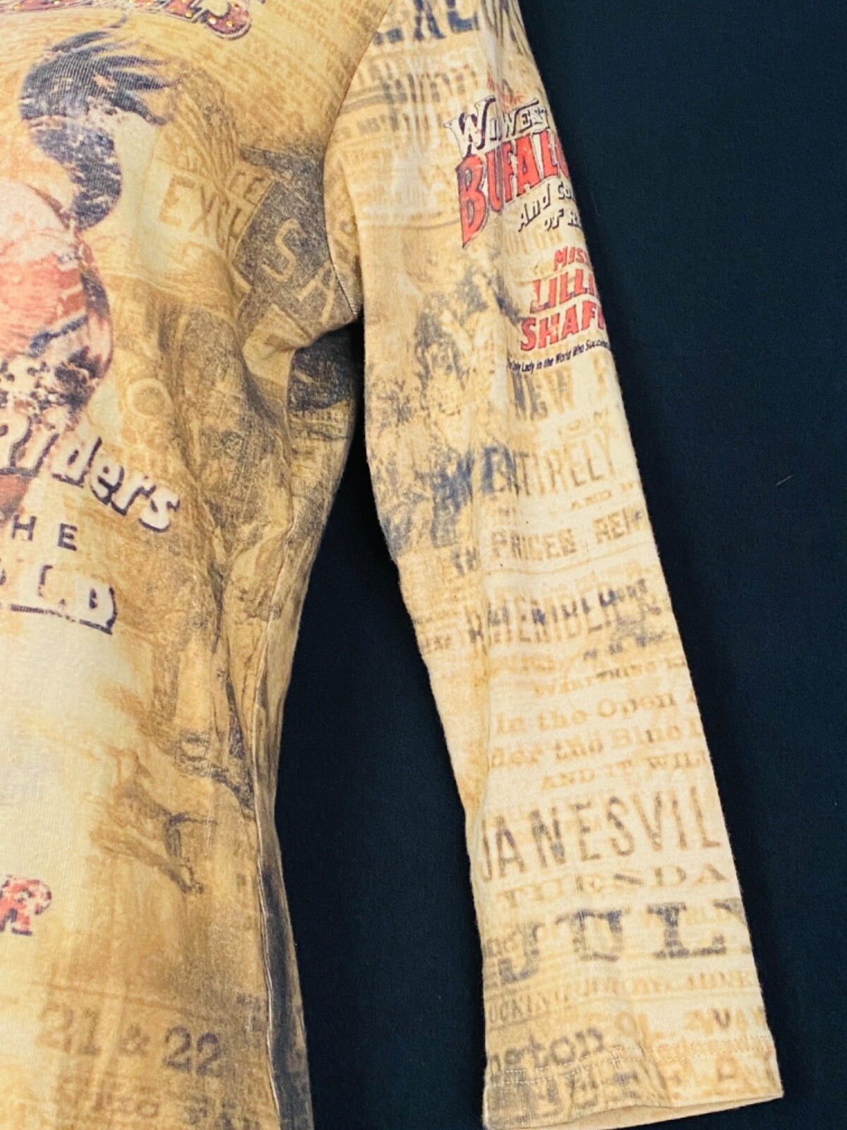 Vintage 1990s cowgirl Wild West shirt tan novelty print Victorian lady horse top