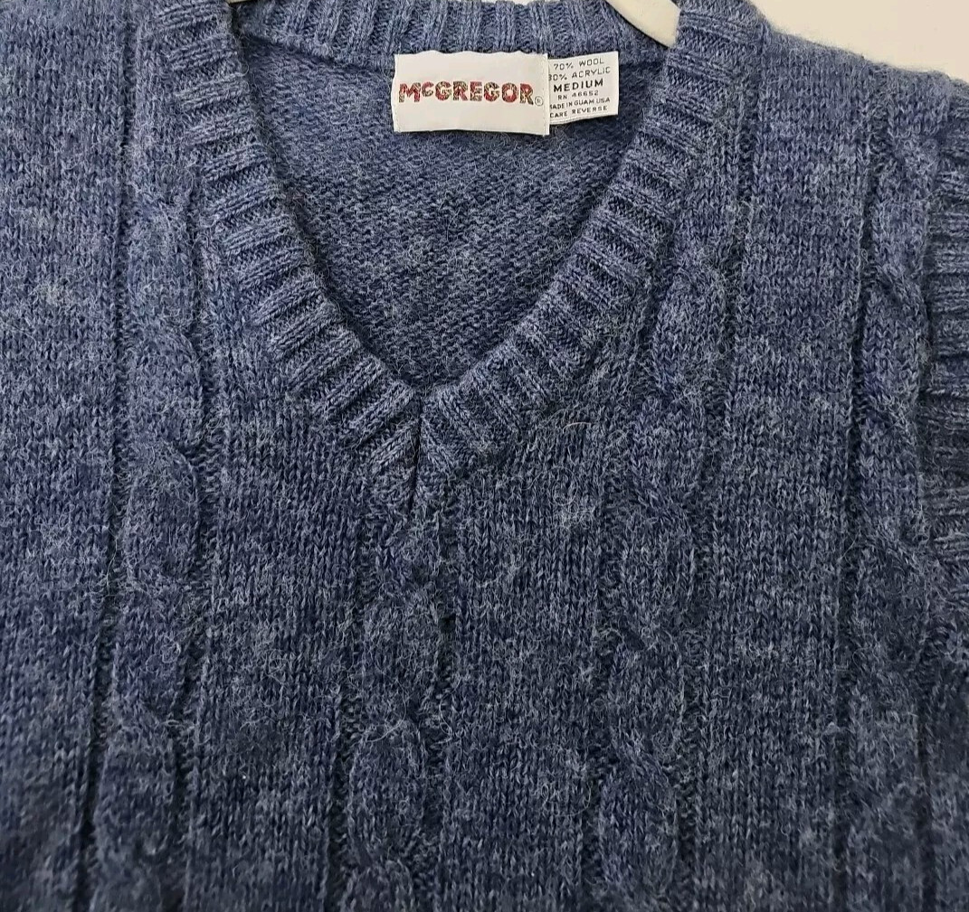 Vintage Mcgregor Sweater Vest Men’s M blue wool blend v neck 70s