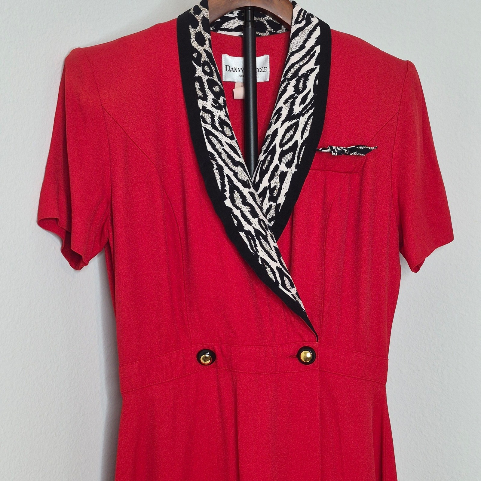 Vintage 80s Danny & Nicole Red Dress Animal Print 8 Made in USA Maximalism Retro