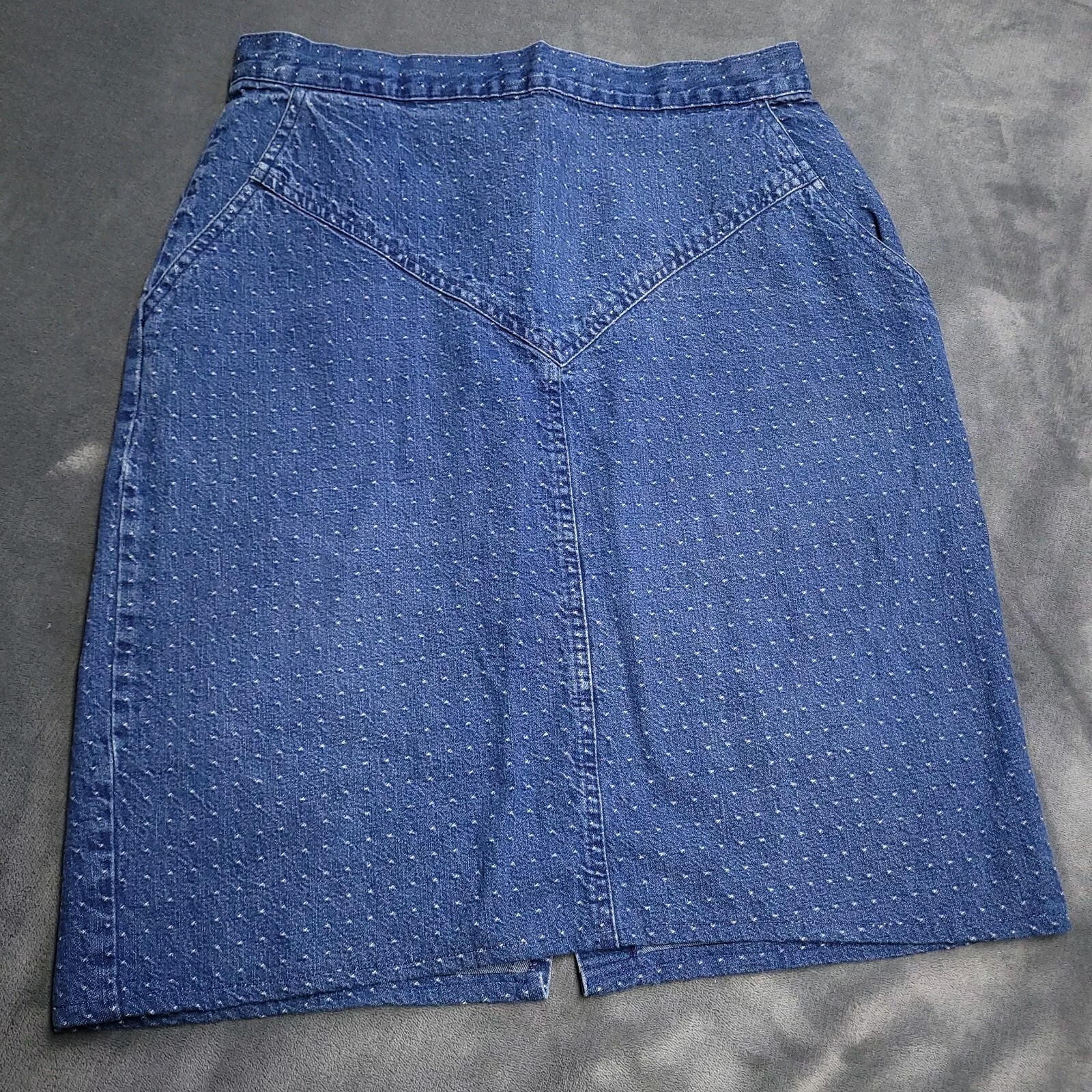 Vtg 80s Kayo California Denim Dot Skirt USA Made Size 13 Cotton Modest