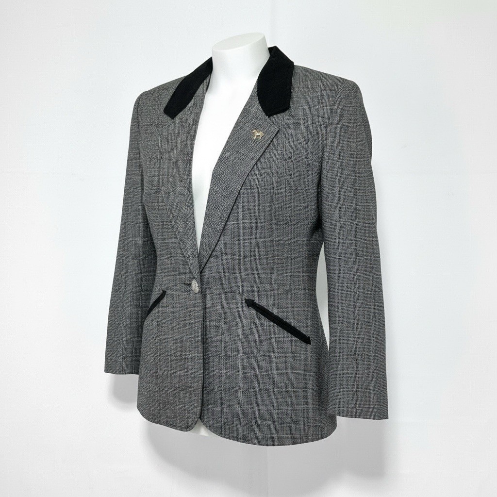 Vintage Pioneer Wear Silk Blend Jacket Blazer Womens Size M Wool Trim Equestrian