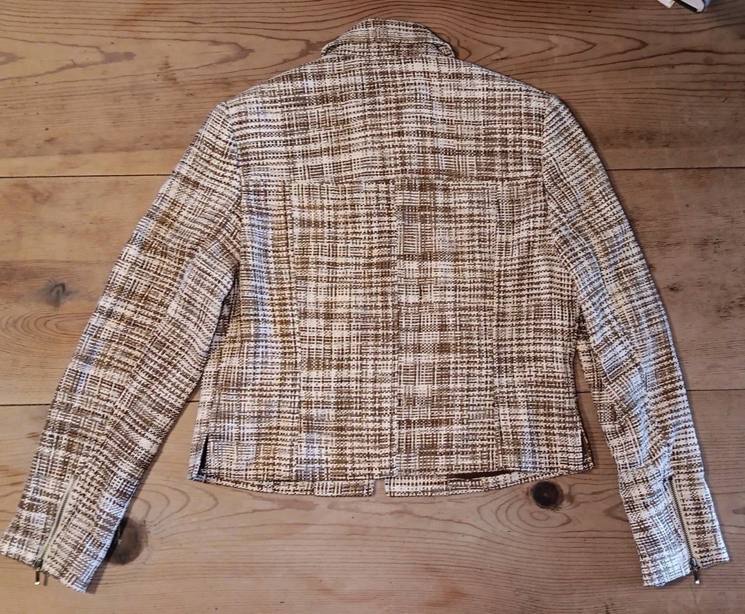 VTG Carlisle Womens 8 Blazer Jacket Zip Up Front Brown Tweed 100% Silk Pockets