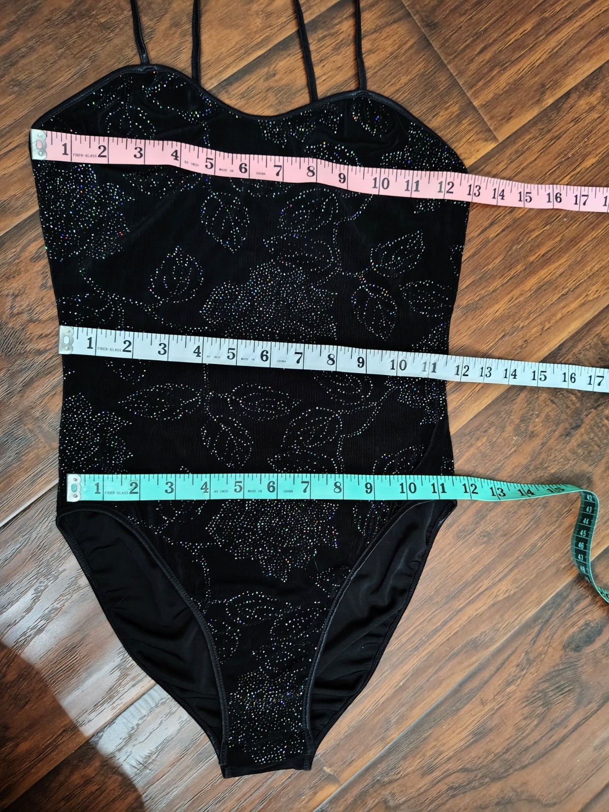 Vintage 90s De La Rose iridescent roses black bodysuit Size S Stretch NYC Y2K Tx