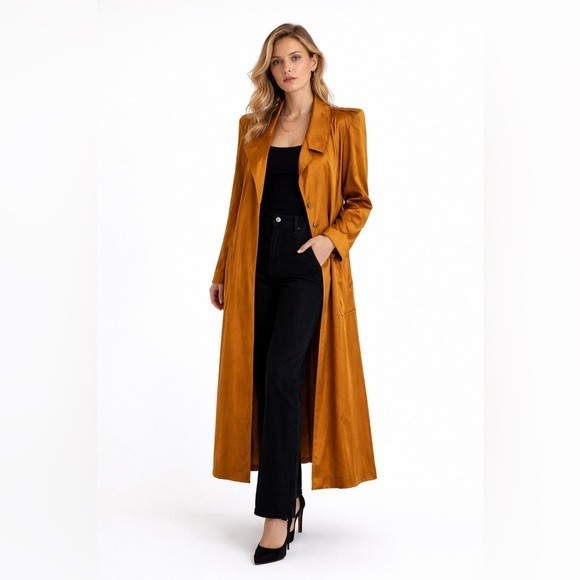 🇨🇦 Vintage 80 Angela Bucaro Silk Duster Trench Oversized Draped Caramel Bronze