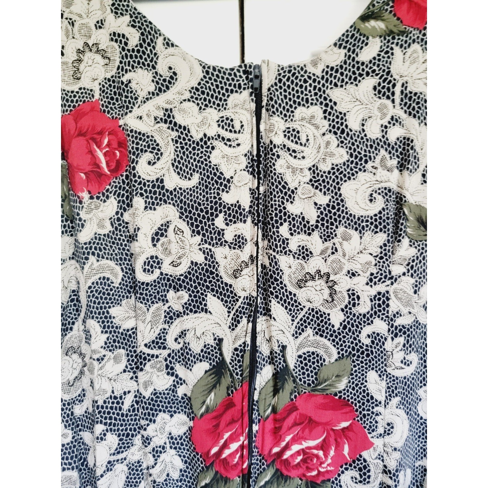 Expressions 14 Vintage Maxi Dress Red Rose Lace Print Sleeveless Rayon Y2K