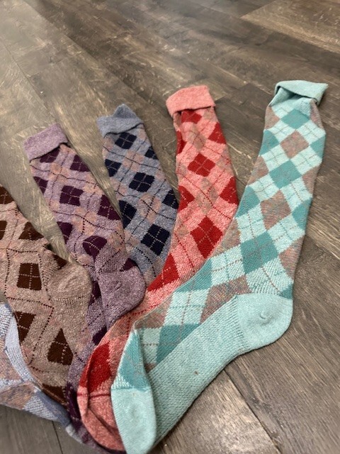 VTG 80s Argyle Sample Set NOS Mis Matched 6 pcs Red Brown Grey Blue Socks knee