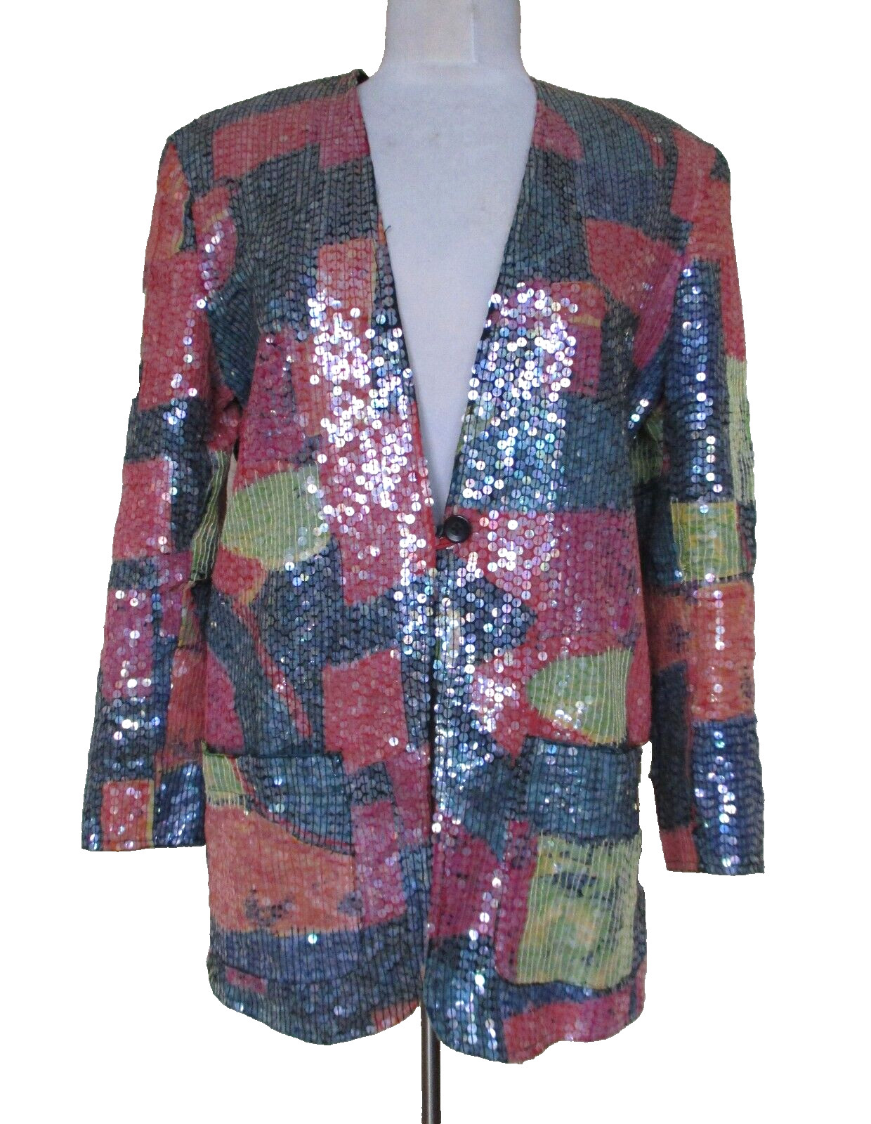 Vintage Sandy Starkman Sequin Jacket Medium Women Multicolor Cotton