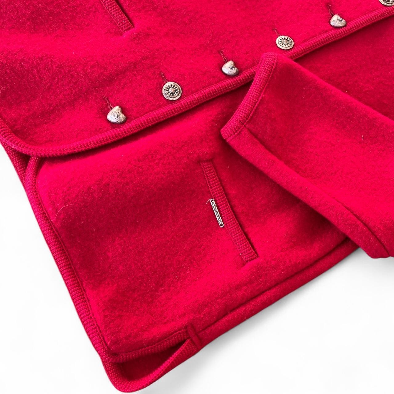 Vintage GEIGER Tyrol Red Wool Cardigan Metal Buttons S 36