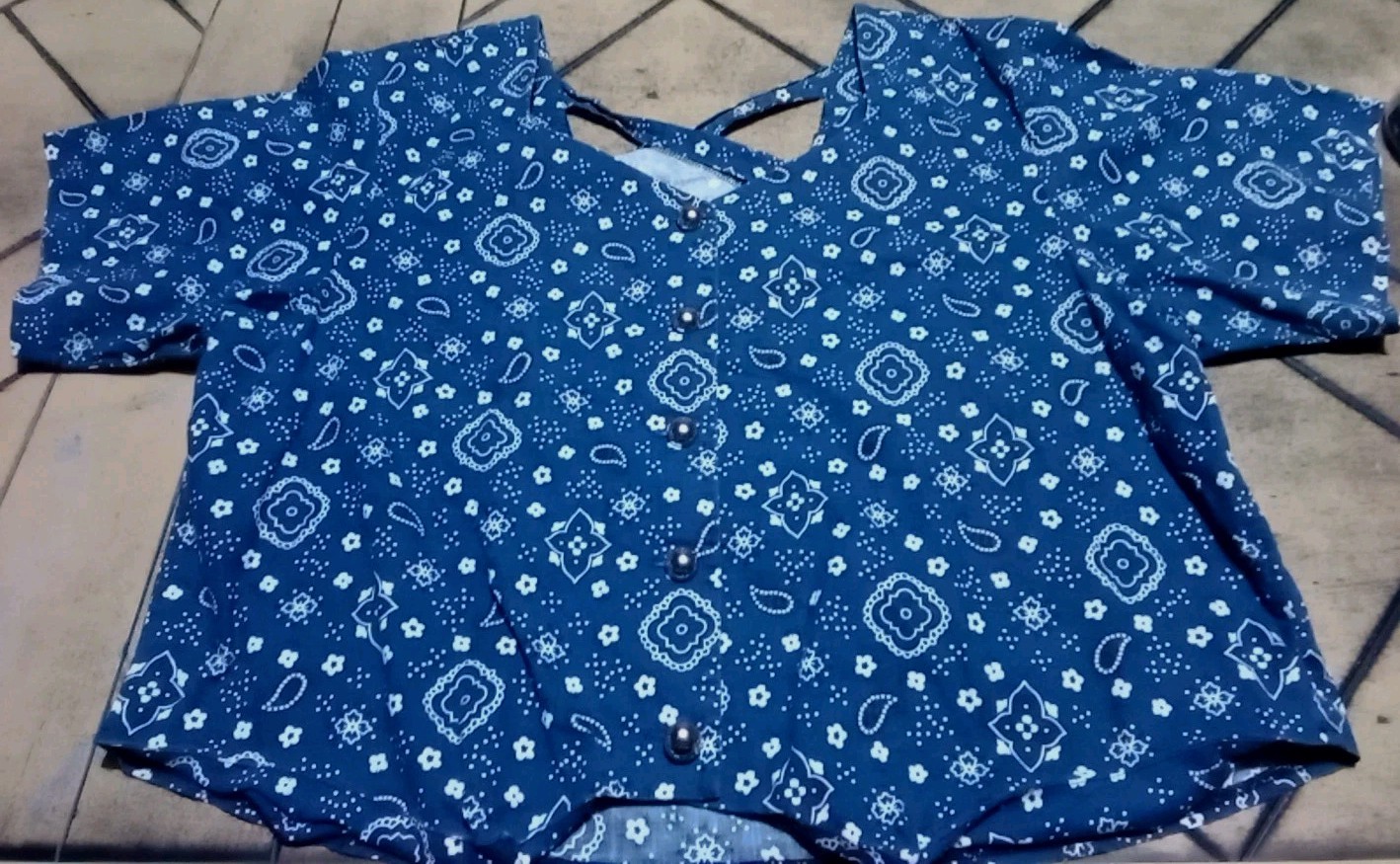 Vintage Banjo Dallas Texas Blue Bandana Button Western Top Cowgirl Women’s Sz 1X
