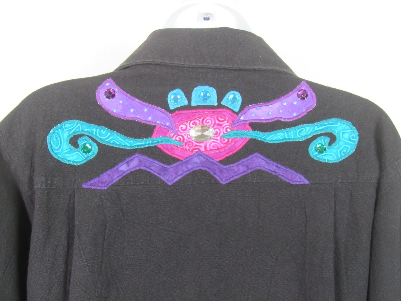 VTG 1970s 80s ALFREDO’S WIFE COTTON BUTTON FRONT SHIRT BLACK ETHNIC PATTERN SM