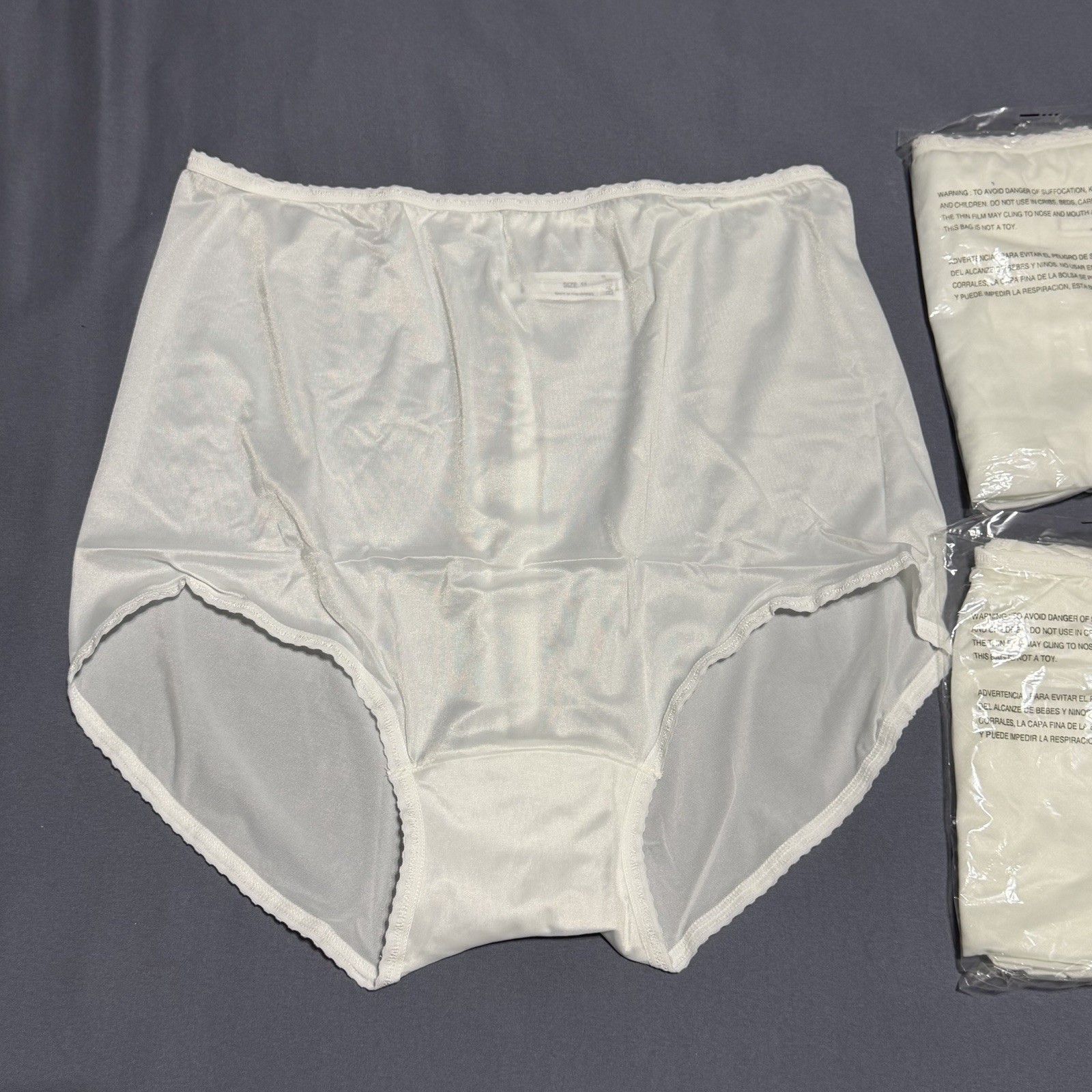 3 Pair Vintage Bali 23465 White Nylon Satin Full Cut Brief Panties Size 11