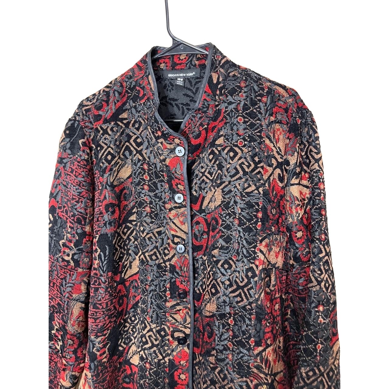 Vintage Briggs New York Multicolor Button Front Pattern Tapestry Jacket Size 18W