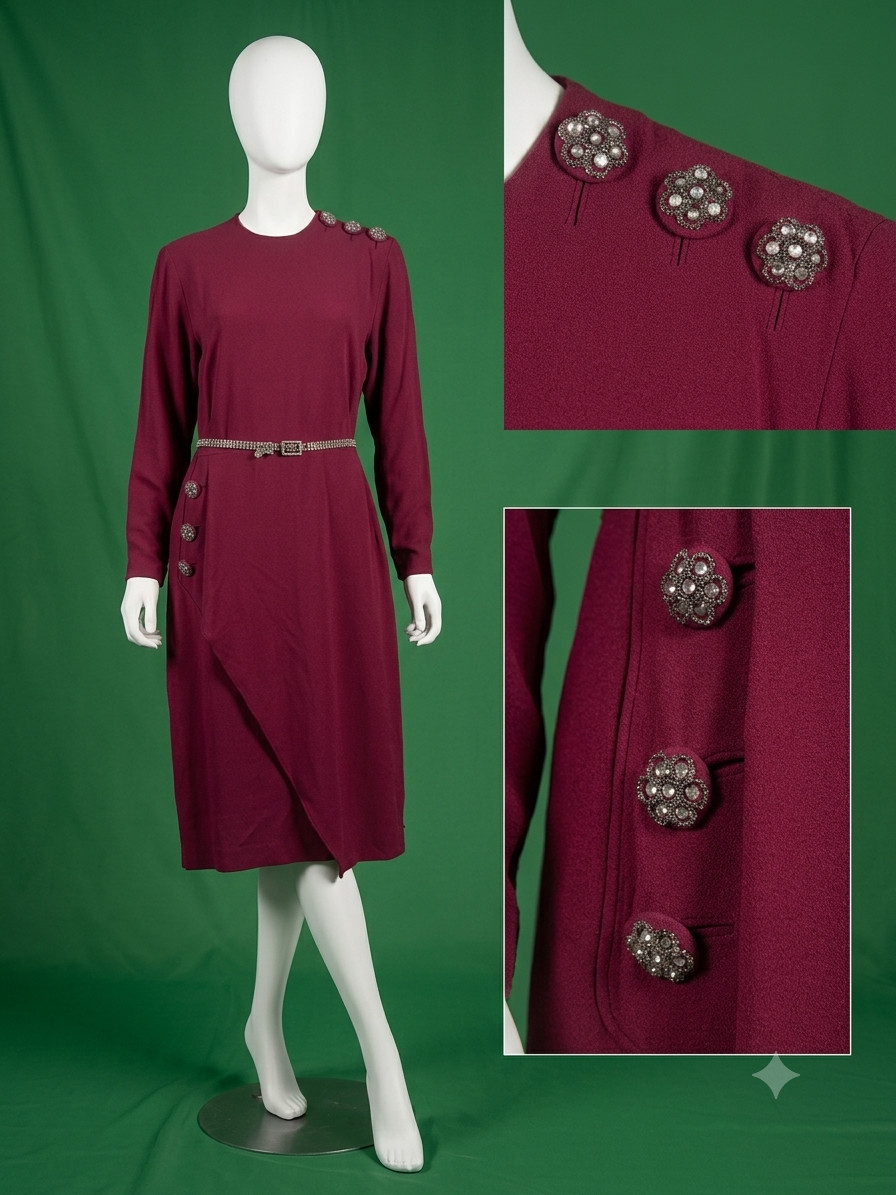 Vintage 1940’s Burgundy Rayon Crepe Dress Size S/M