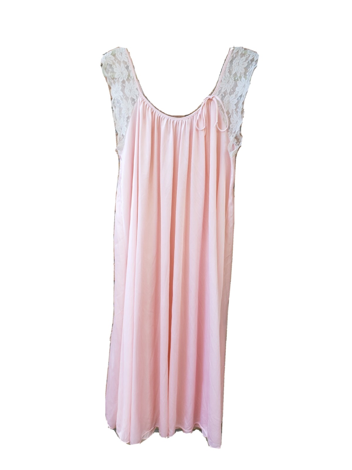 VTG 70s Jill Andrea New York Sz M Pink Long Nightgown Lingerie Lace Hollywood